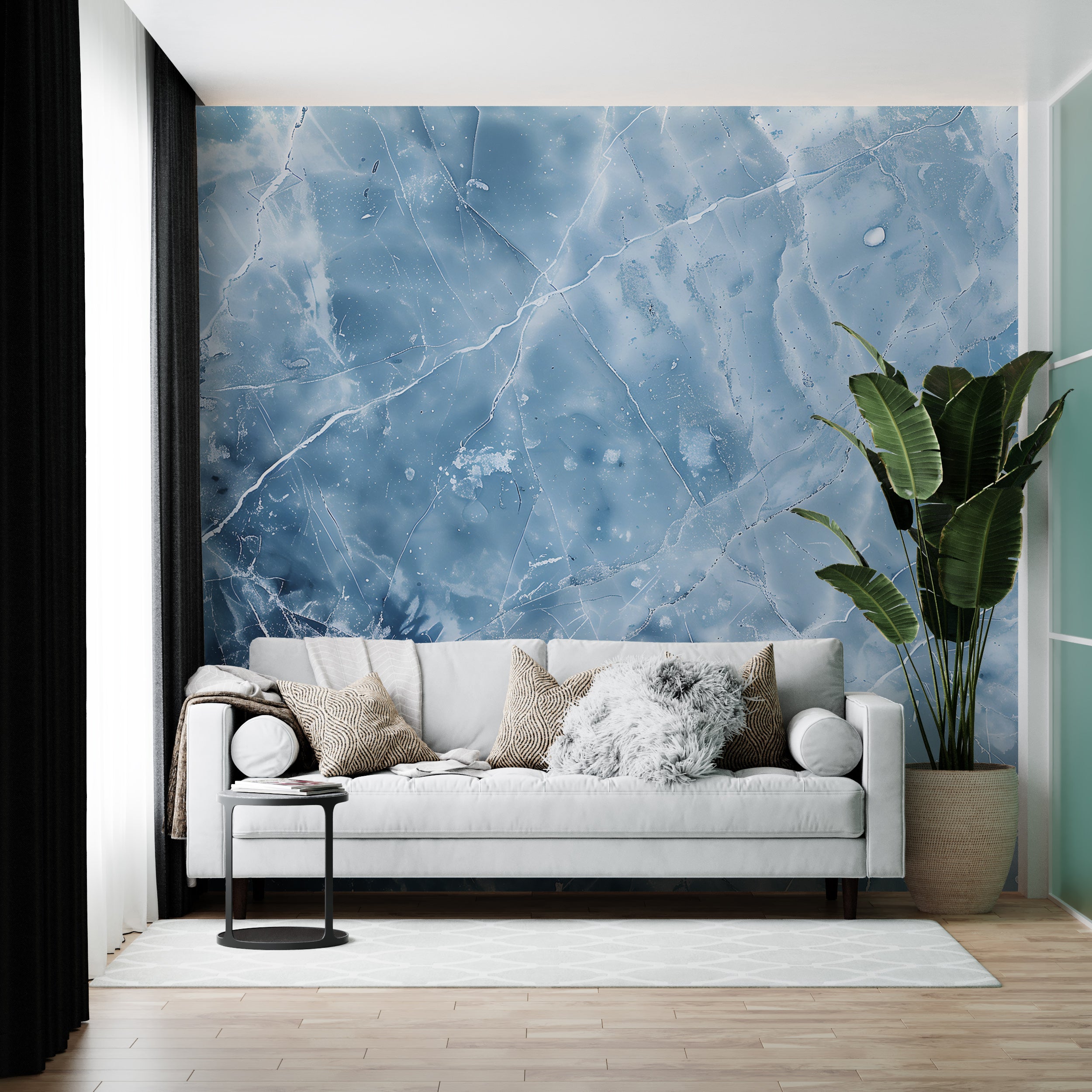 Blue Ice Wall Mural, Soft Blue Marble Wallpaper, Peel and Stick Abstract Winter Art, Removable Light Blue Marble, Ice Wallpaper
