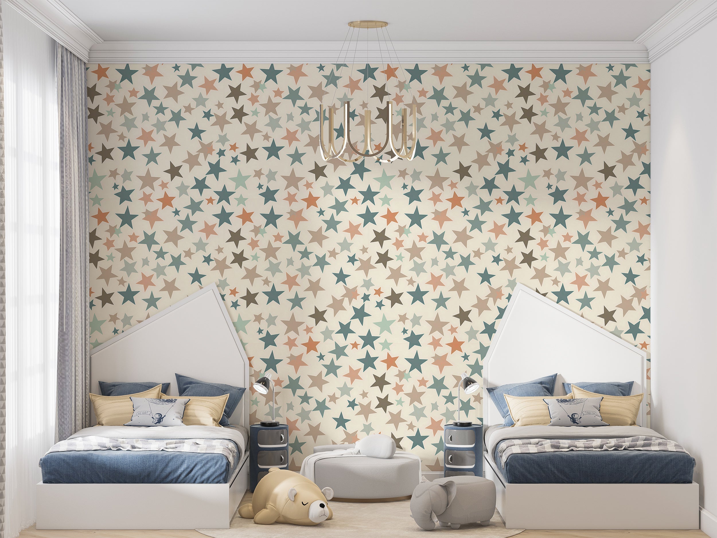 Boho Stars Wallpaper, Colorful Starry Wallpaper, Peel and Stick Pastel Colors Nursery Wall Decor, Removable Stars
