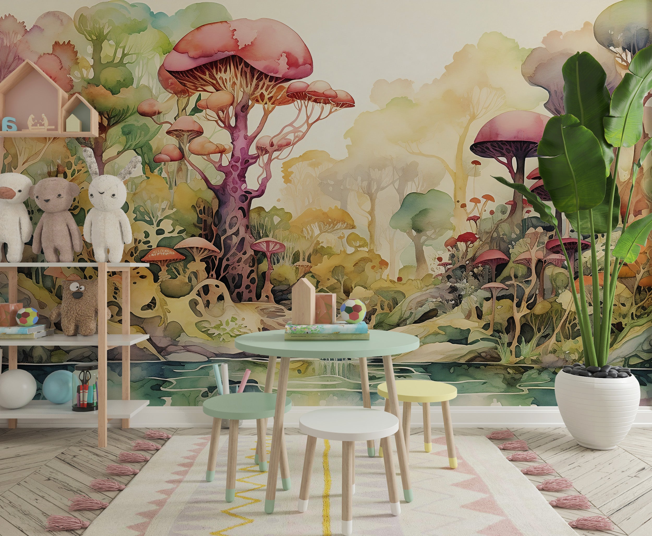 Peel and Stick Colorful Fairy Forest Detail in Room Setting
