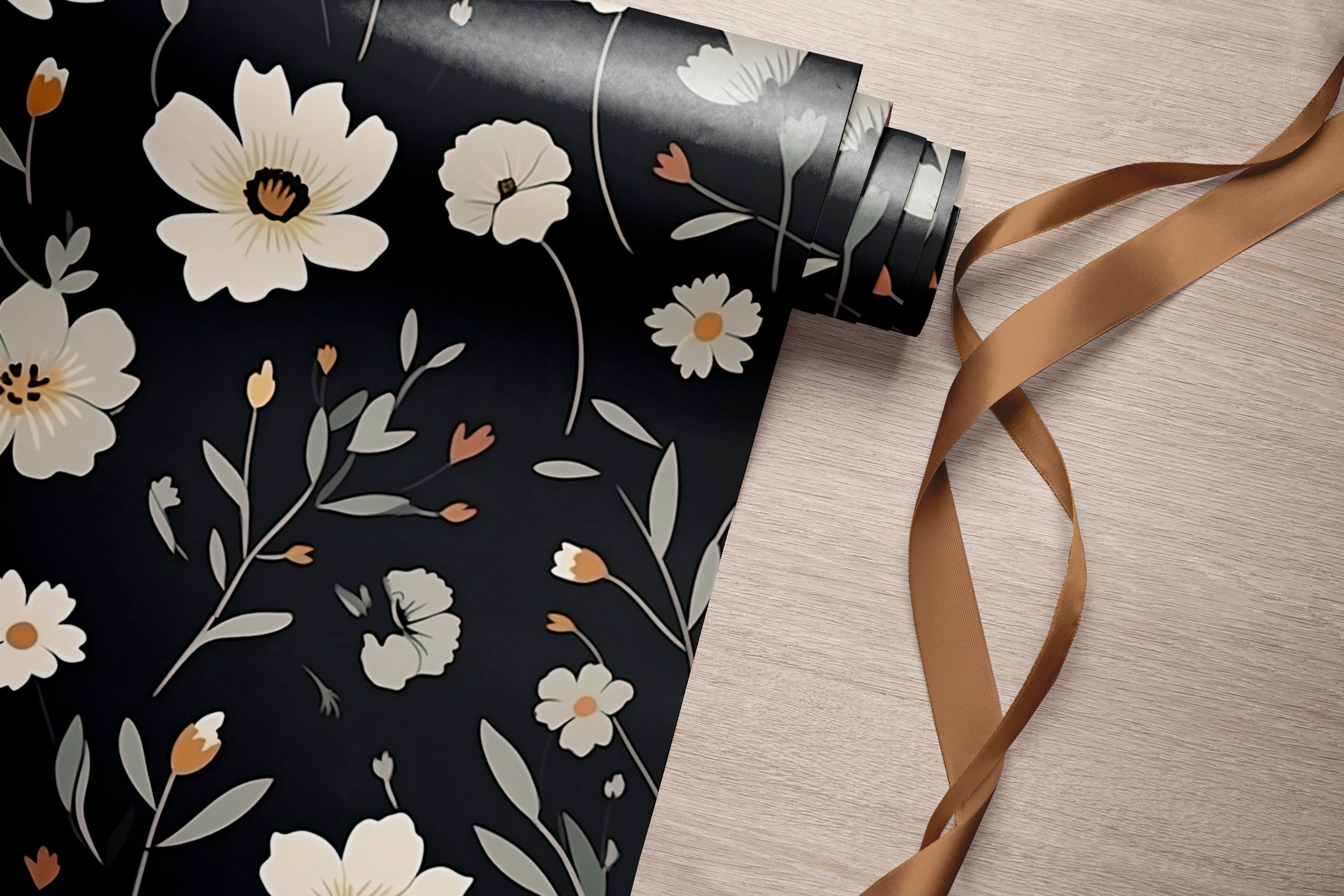 Bold Black and White Flowers in Room Setting