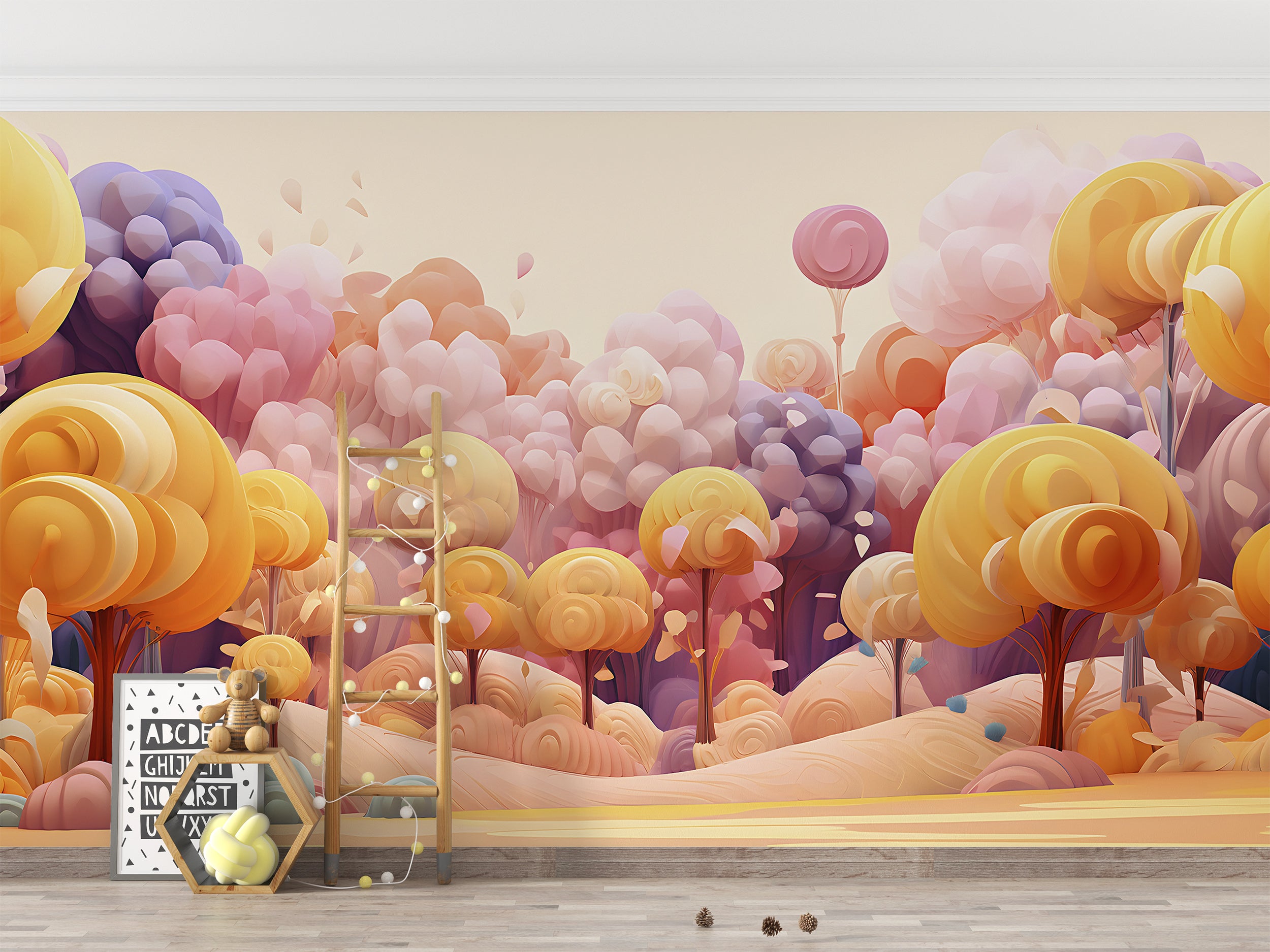 Vibrant Candy-Colored Abstract Forest Wallpaper