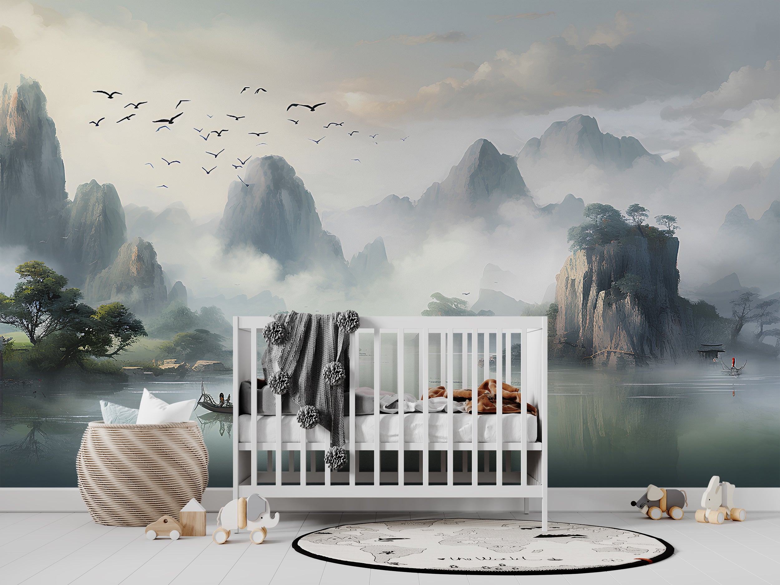 Lake and Mountains Watercolor Mural