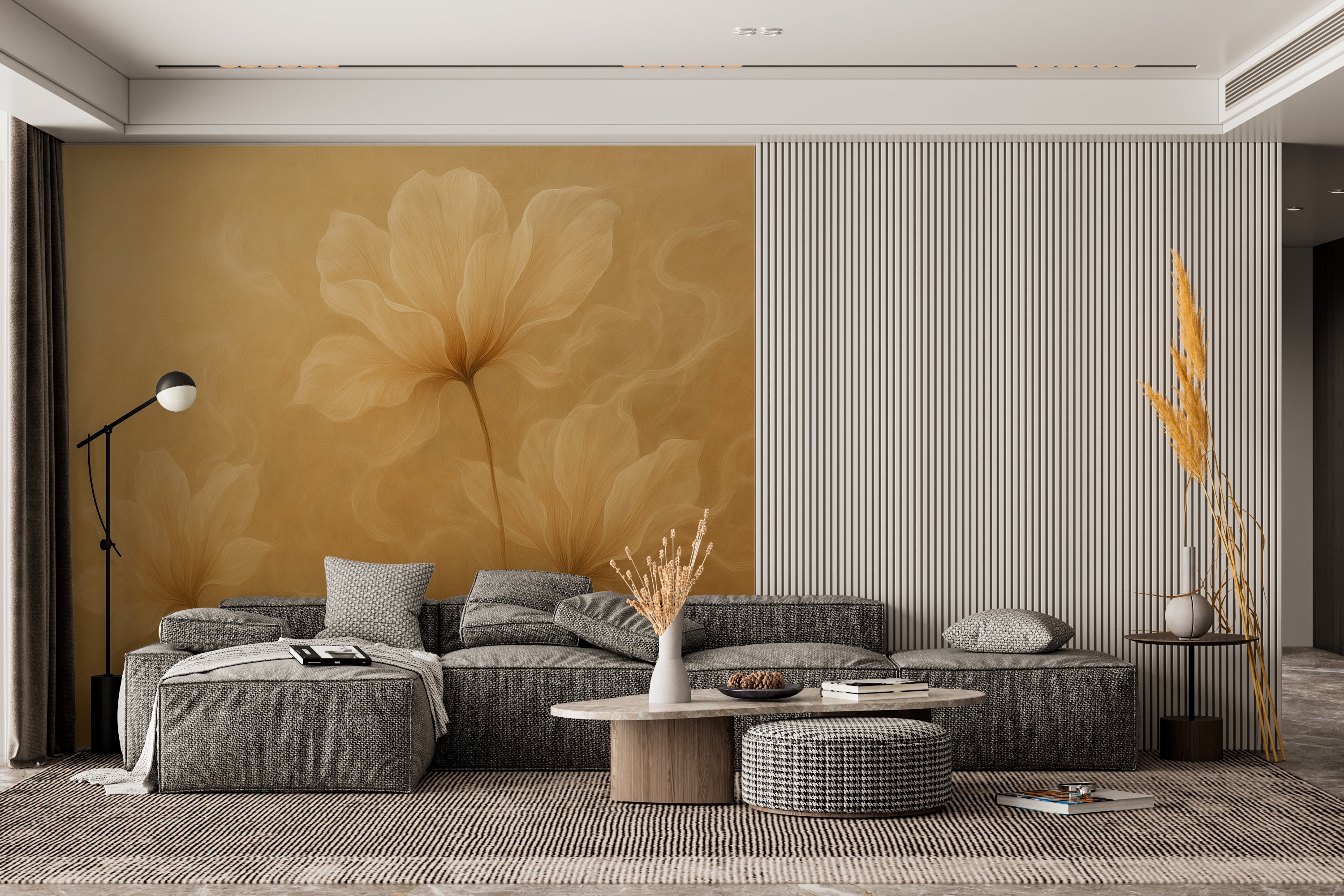 Elegant Floral Wallpaper for Home Decor - Beige Flowers