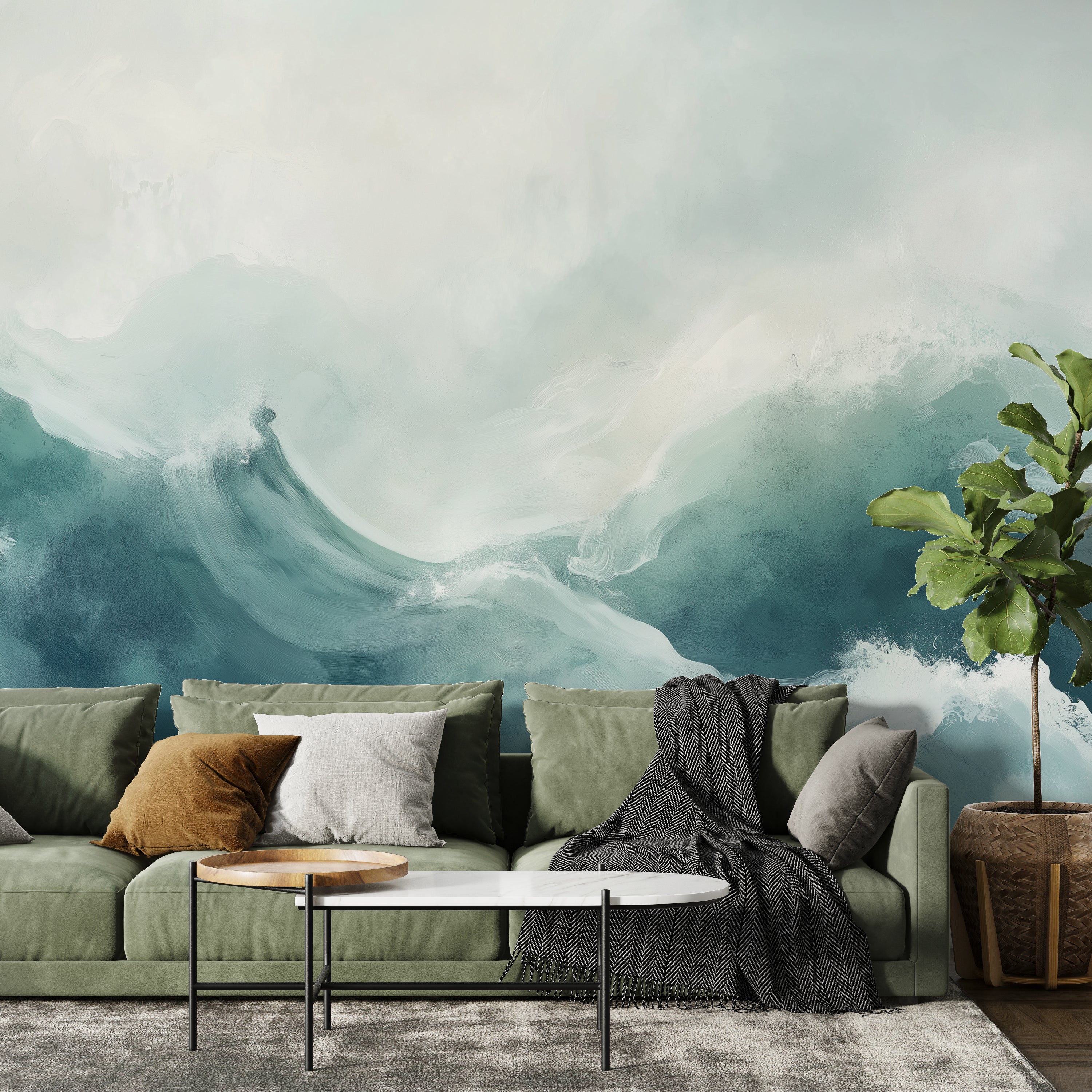 Ocean Waves Wallpaper Mural - Tranquil Blue Sea Landscape for Home Decor