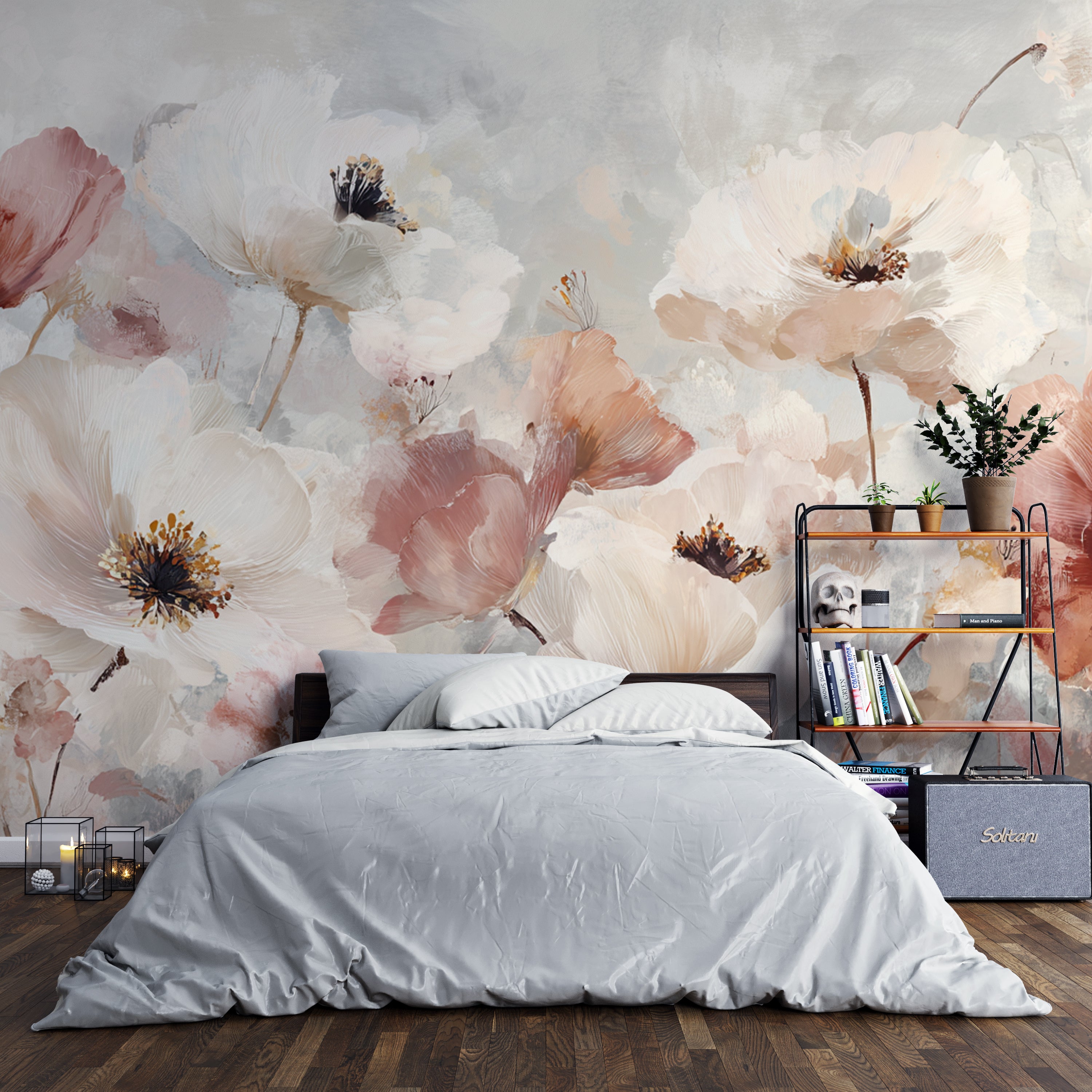 Romantic Floral Wall Mural – Blush and Cream Watercolor Flowers Wallpaper