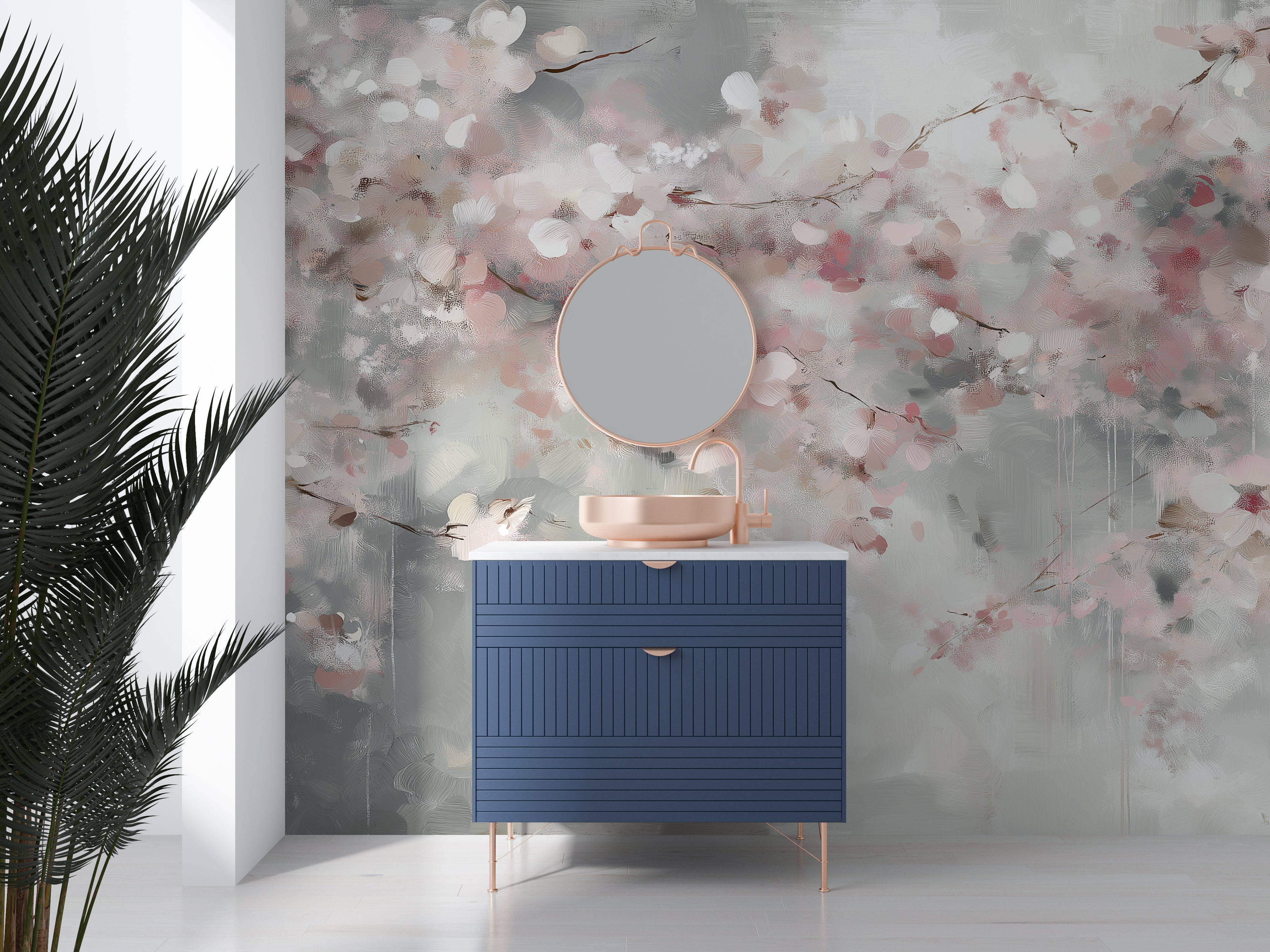 Delicate Japanese floral wall mural for calming home décor