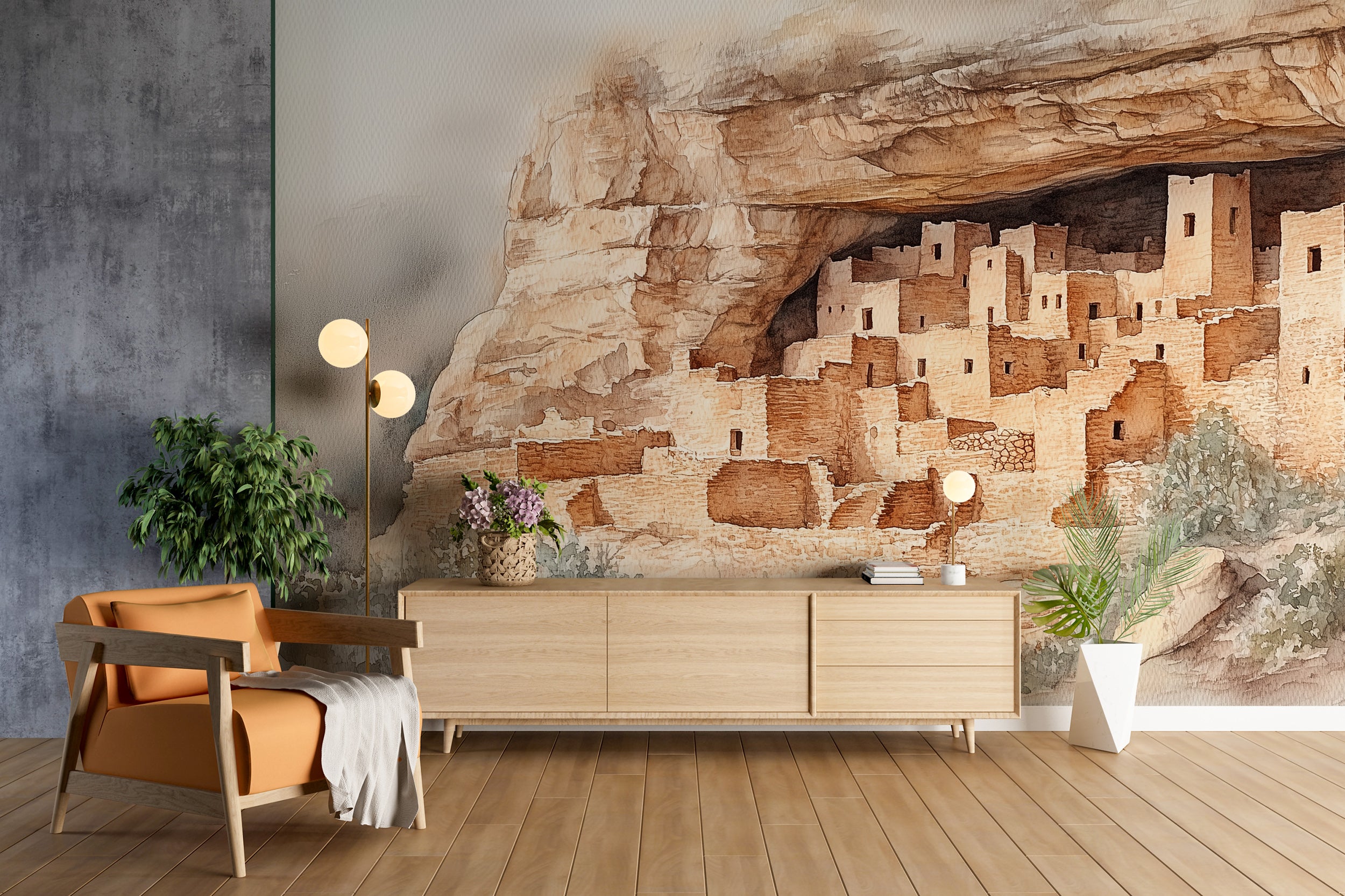 Colorado Ancient Cliff Wall Mural, Peel and Stick Removable Rock Town Wallpaper, Sand Castle Wall Decor