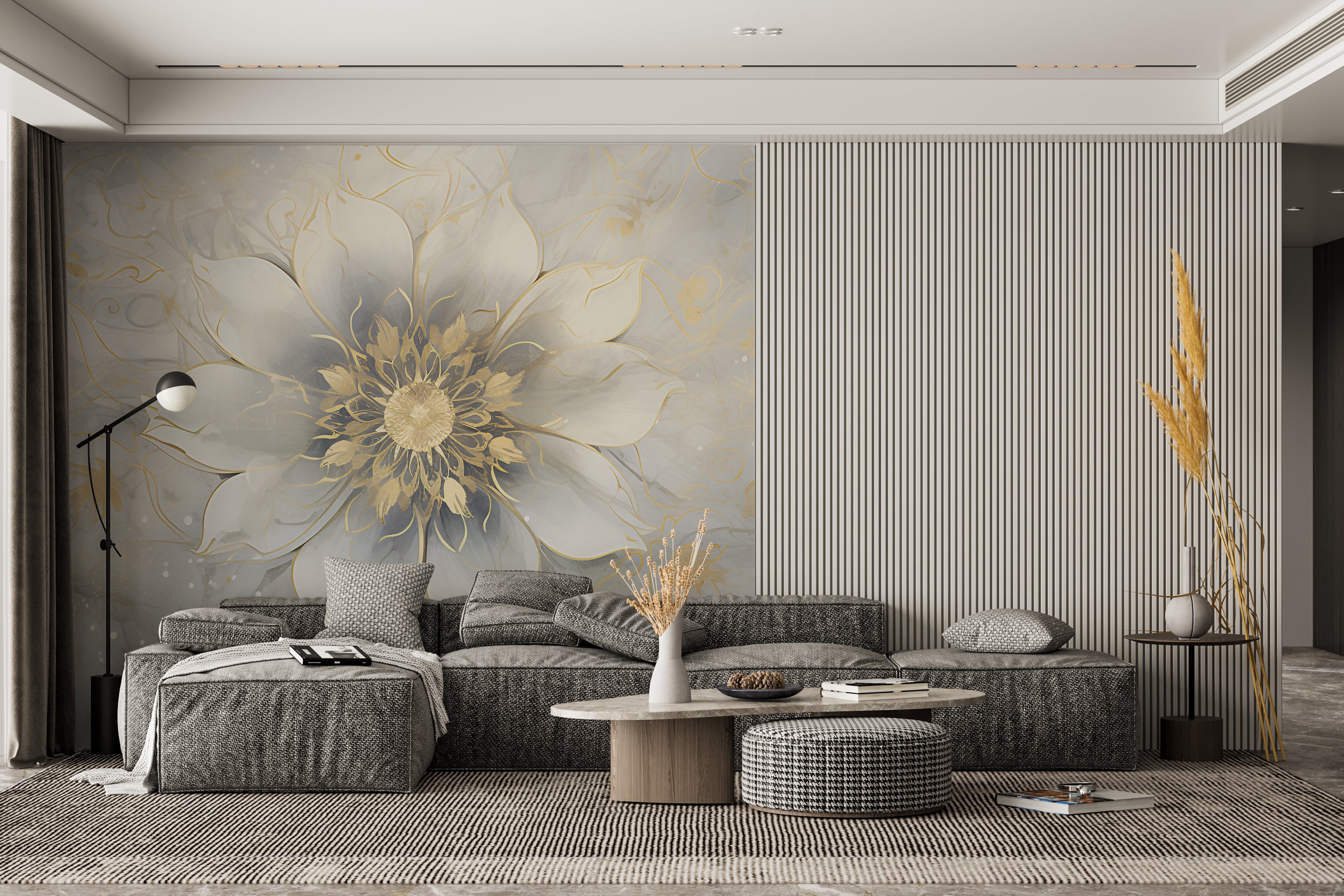 Soothing Gray Mandala Lotus Wall Art