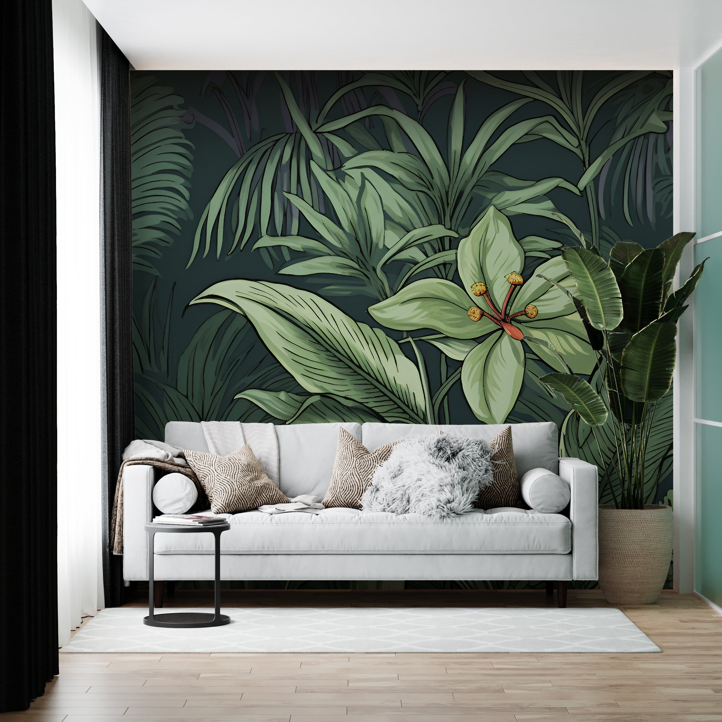 Large Green Mural Leaves Peel and Stick