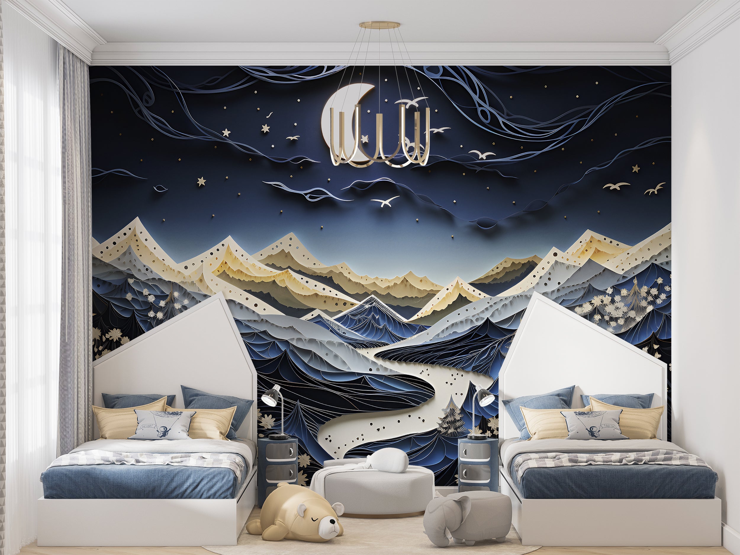 Night Sky and Mountains Peel and Stick Mural