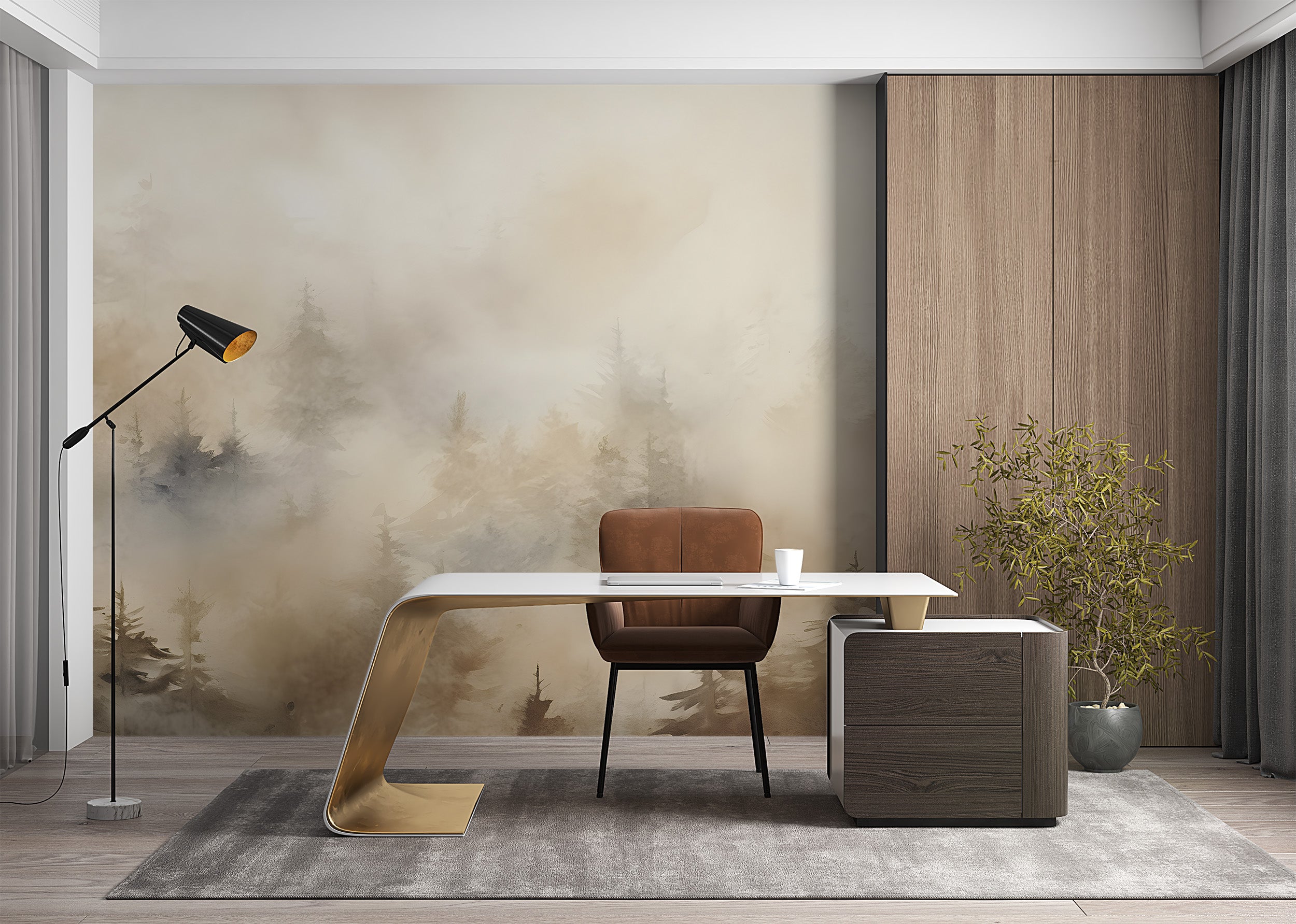 Effortless Application of Sepia Forest Wall Covering
