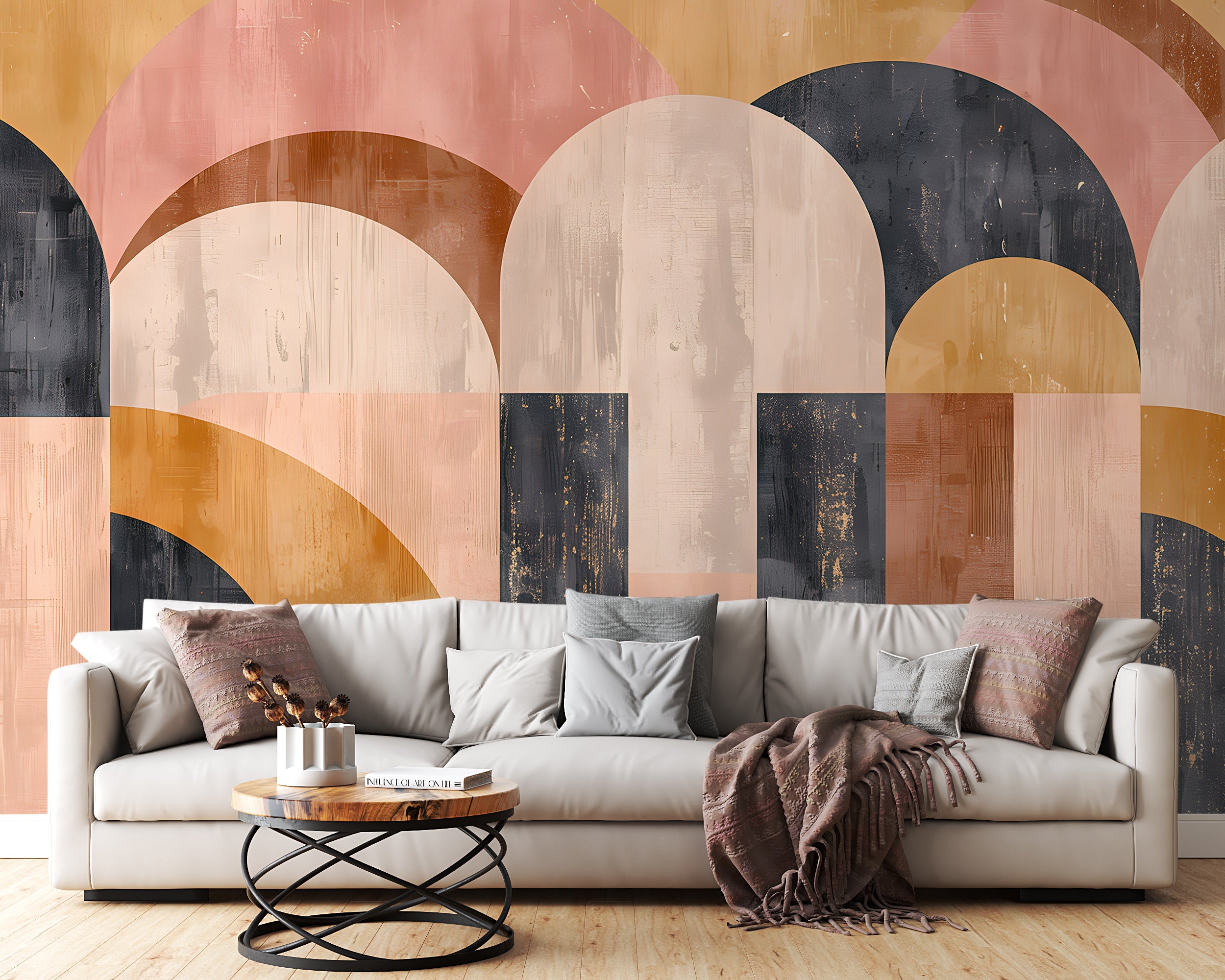 Geometric Wall Mural, Abstract Art Deco Wallpaper, Peel & Stick Modern Mural, Removable Pastel Colours Decal, Self-adhesive Shaped Wallpaper