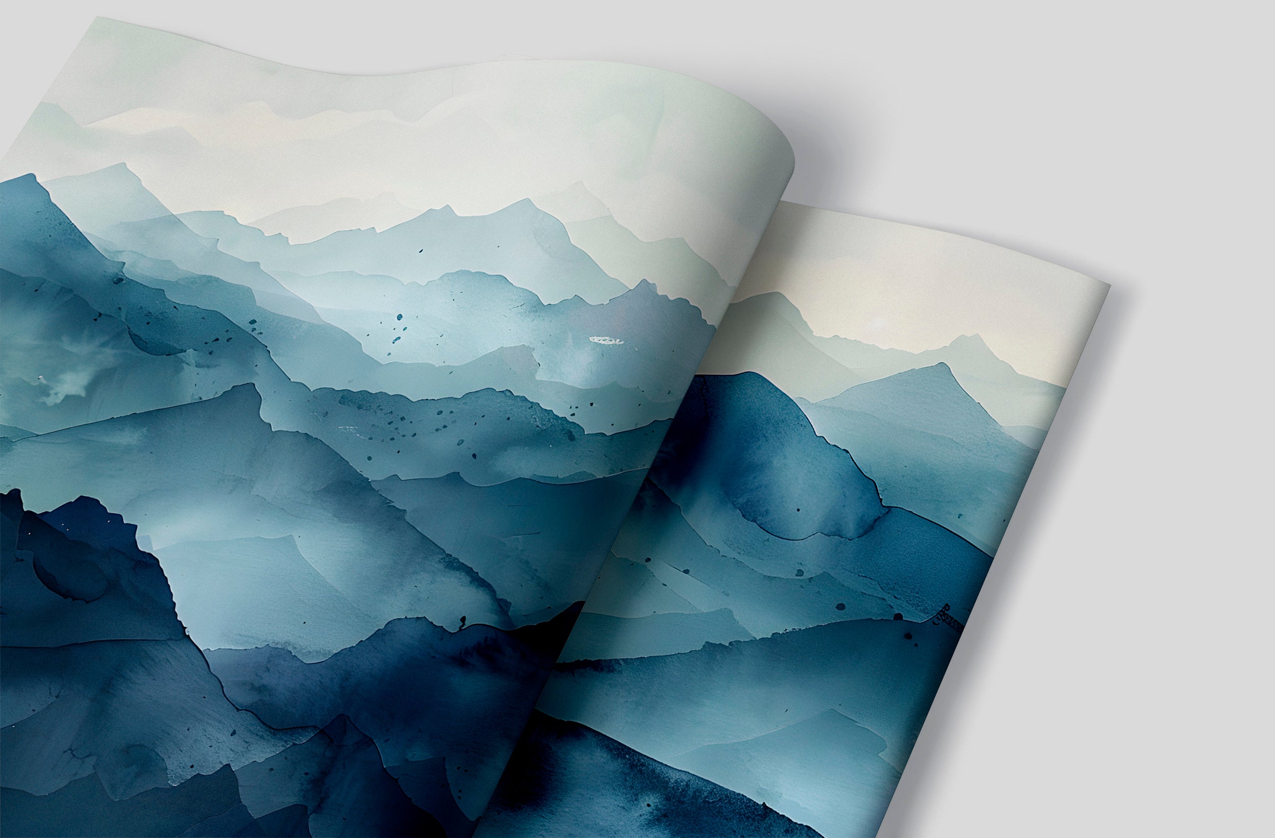 Dark Blue Mountains Mural, Watercolor Mountain Landscape Wallpaper, Peel and Stick Navy Blue Nature Art, Nursery Mountains Wall Decal