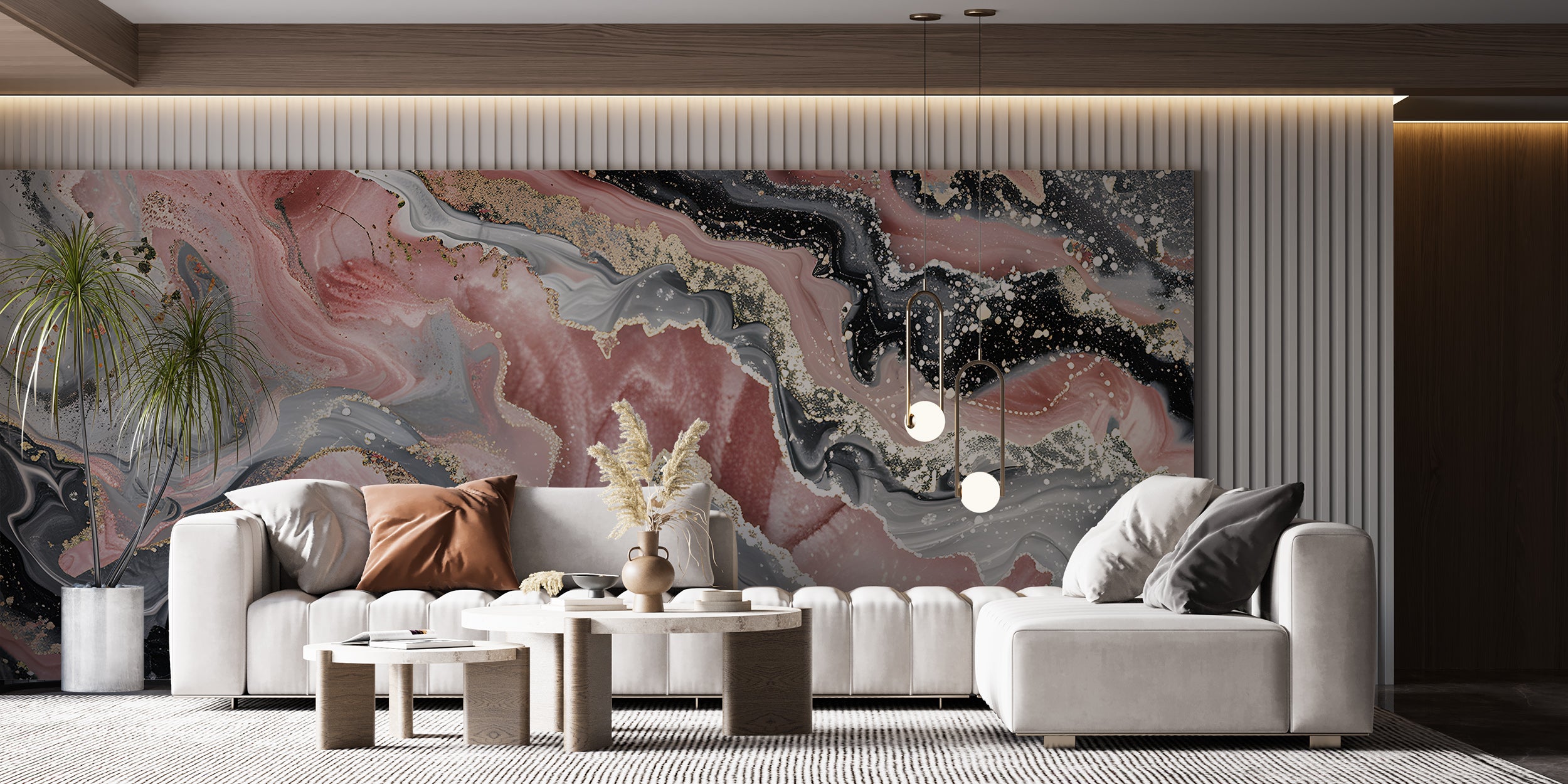 Pink Black Grey and Gold Alcohol Ink Mural, Peel and Stick Marble Texture Wallpaper, Removable Modern Wall Art, Abstract Unique Decor