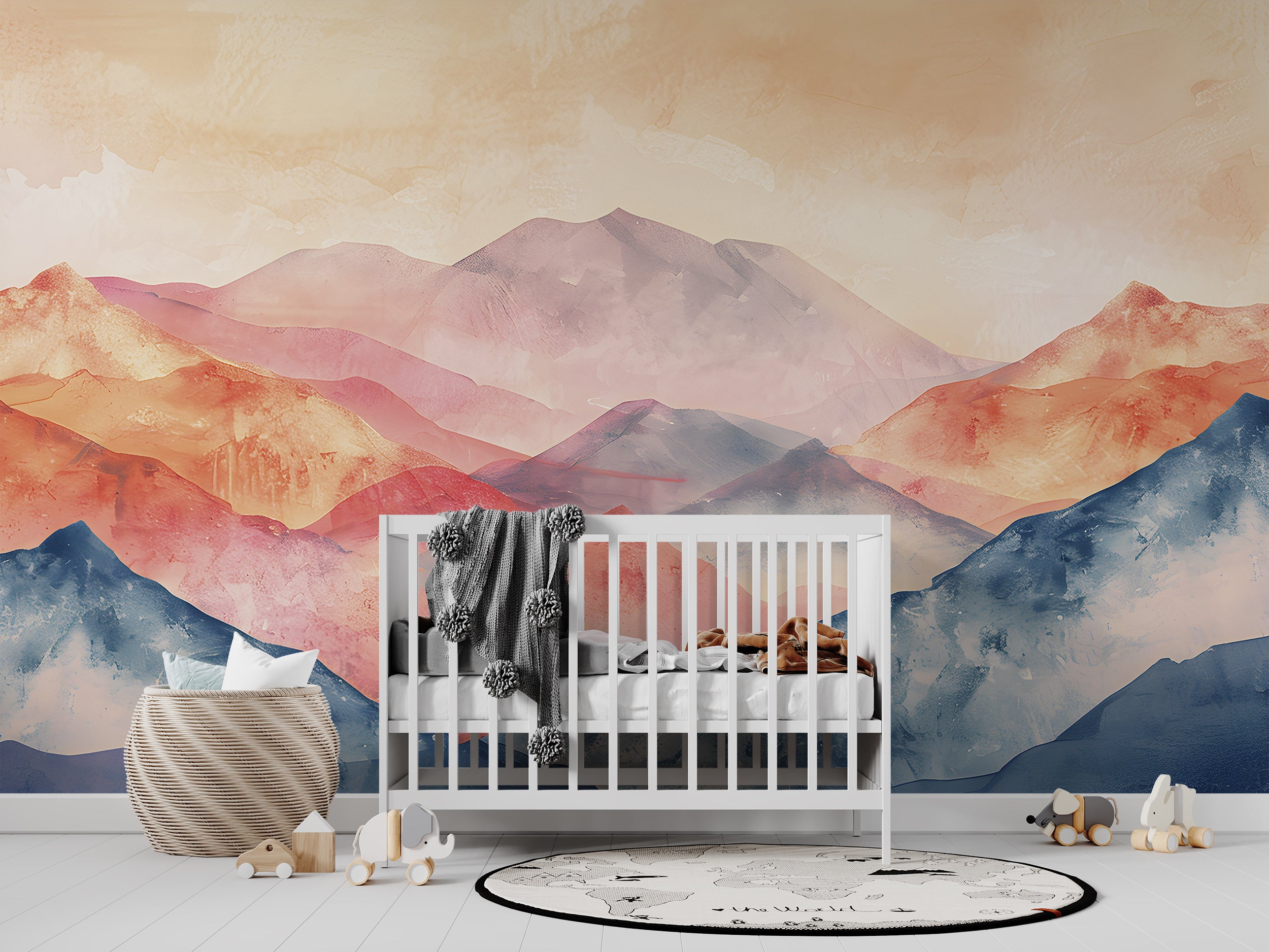 Abstract Mountains Mural, Colorful Peel and Stick Mountain Landscape Wallpaper, Watercolor Modern Style Removable Wall Mural, Custom Size Art