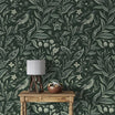 Vintage Green Floral Wallpaper, Dark Green Botanical Classic Wall Decal, Peel and Stick Chinoiserie Wallpaper, Removable Bird and Leaves Pattern