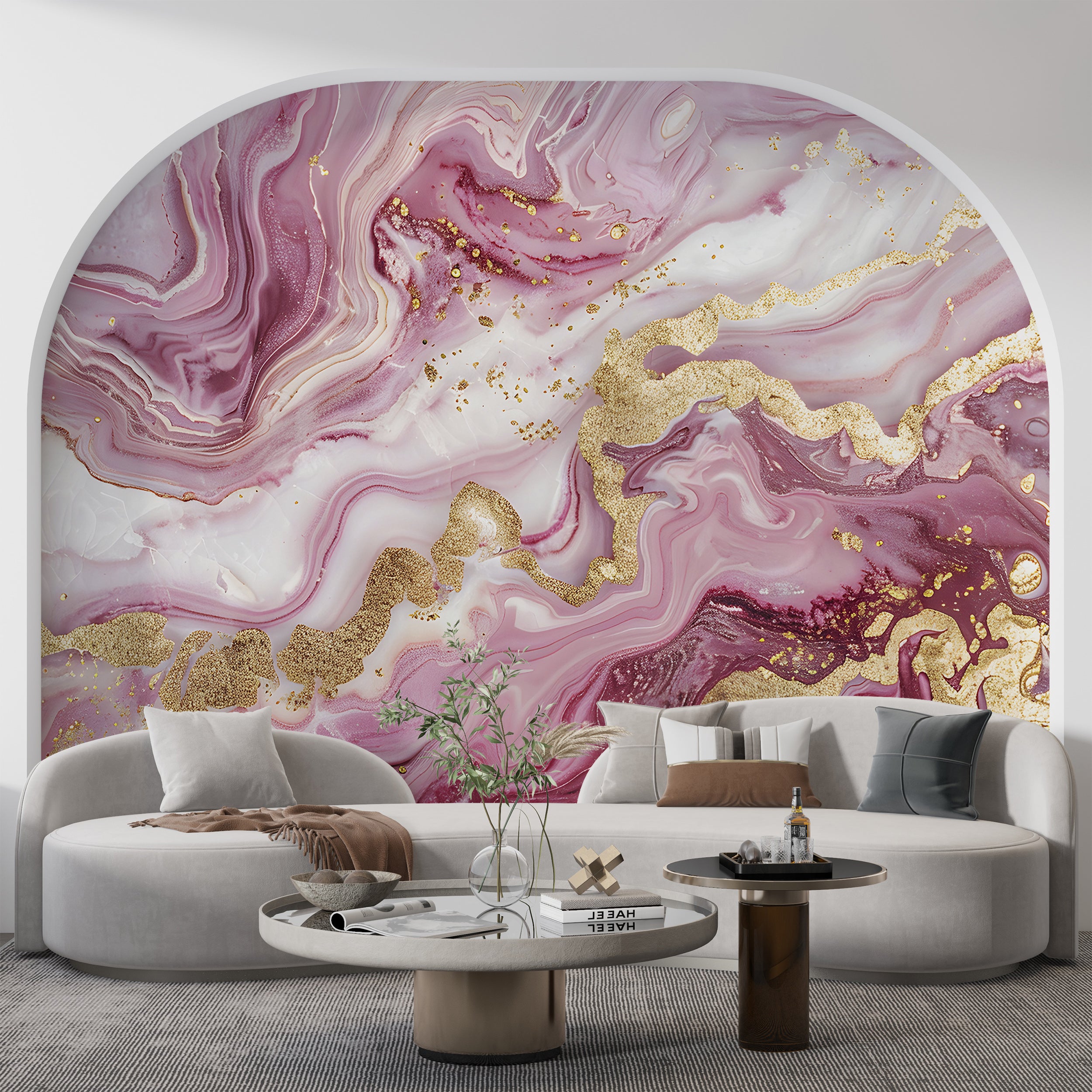 Pink and Gold Alcohol Ink Mural, Peel and Stick Abstract Wallpaper, Removable Modern Marble Texture Wall Decor, Unique Accent Wallpaper