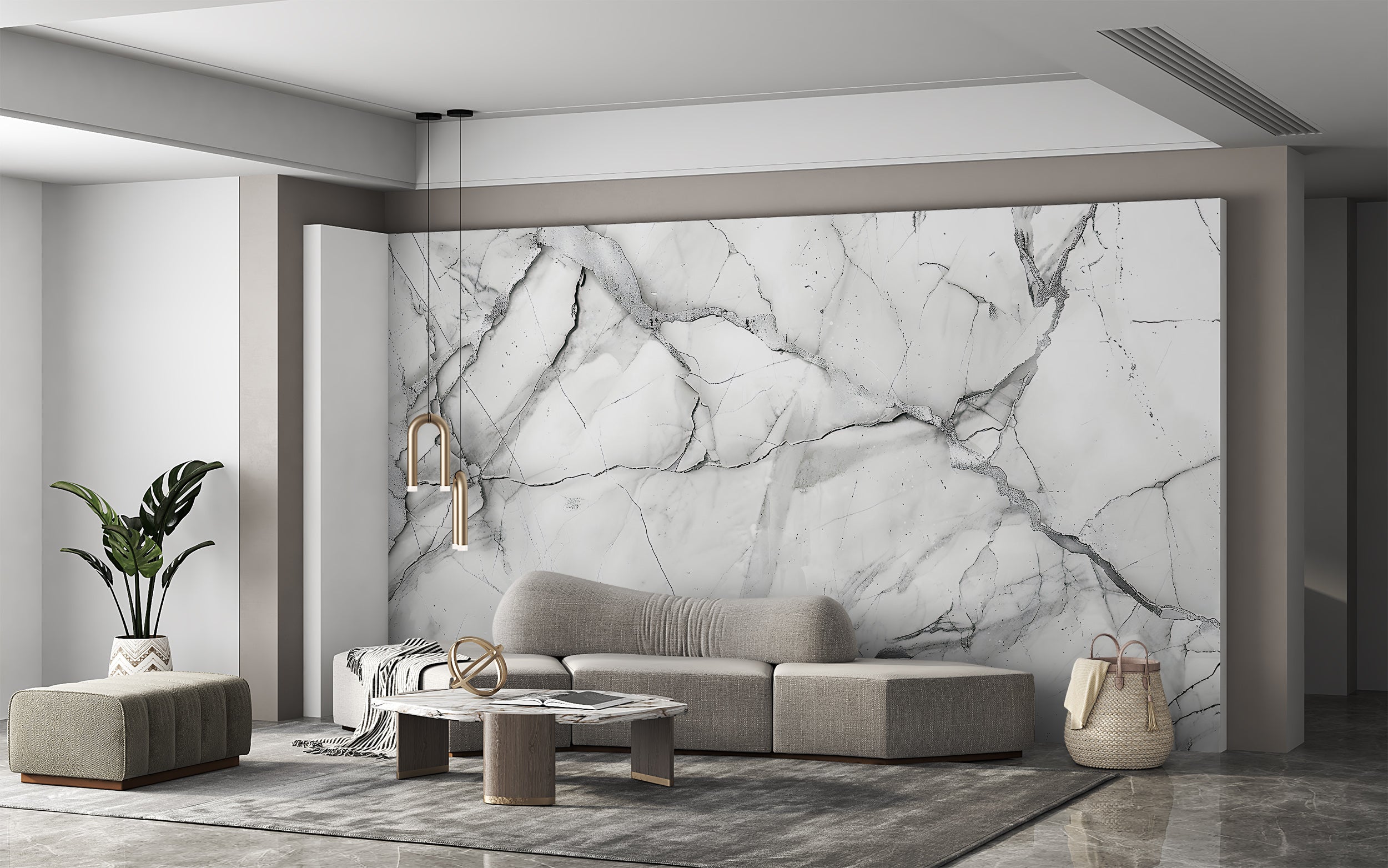 White and Grey Marble Wallpaper, Self-adhesive Natural Marble Wall Mural, Removable Modern Stone Texture Wall Decal, Luxury Decor