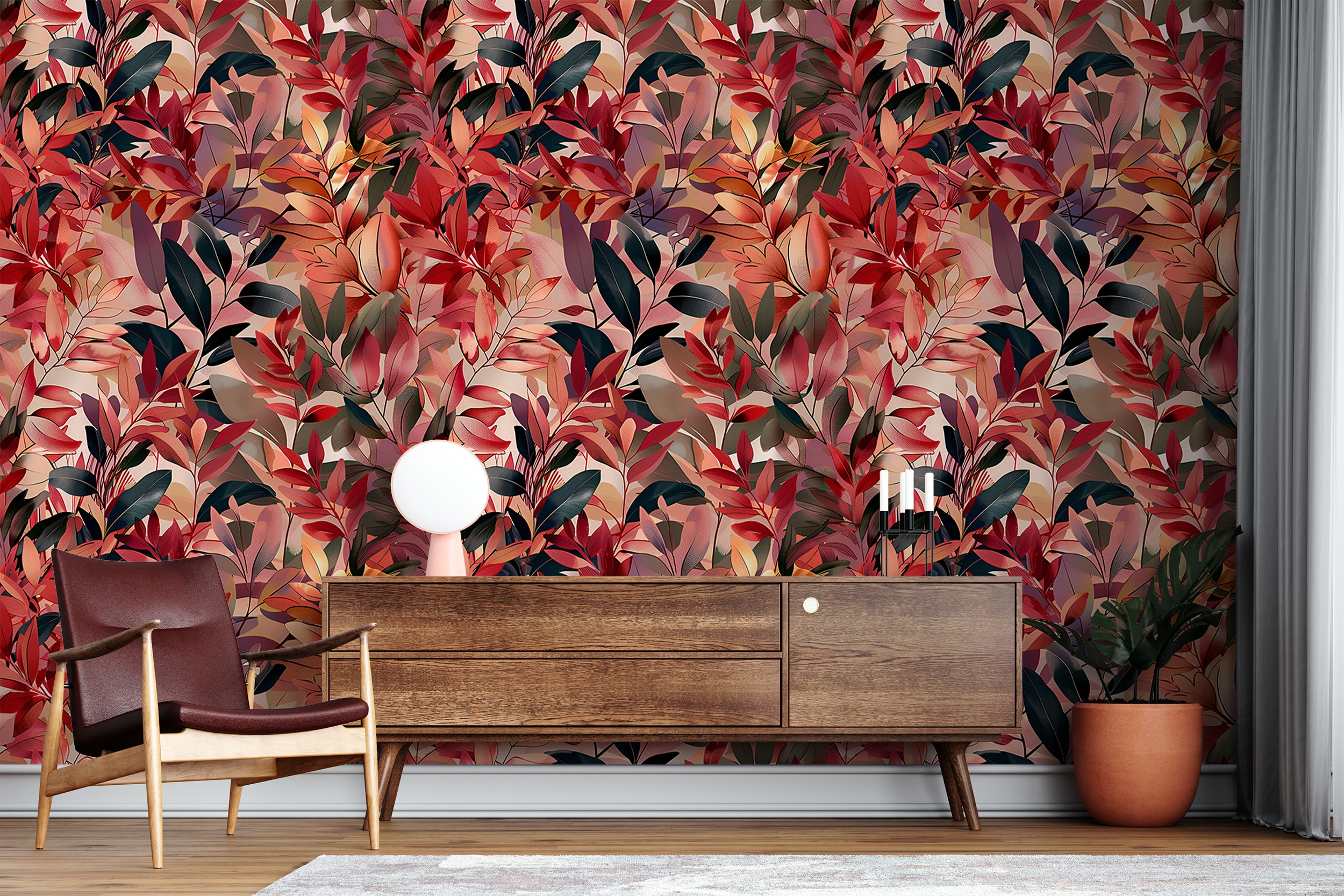Colorful peel and stick leaf wall decor Autumn tree leaves wallpaper