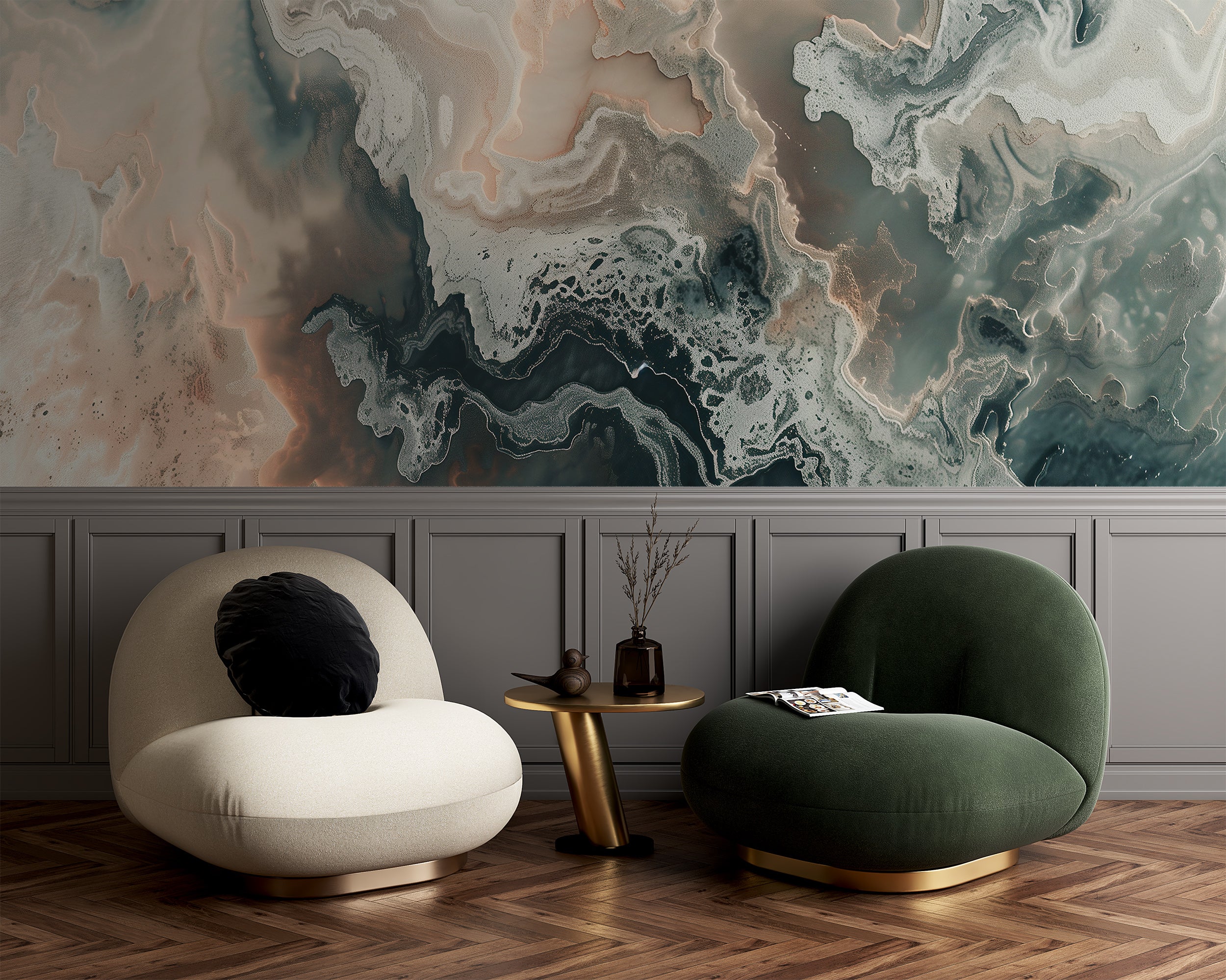 Green and Beige Alcohol Ink Wall Mural, Peel and Stick Abstract Wallpaper, Accent Wall Emerald and Beige Marble Wallpaper