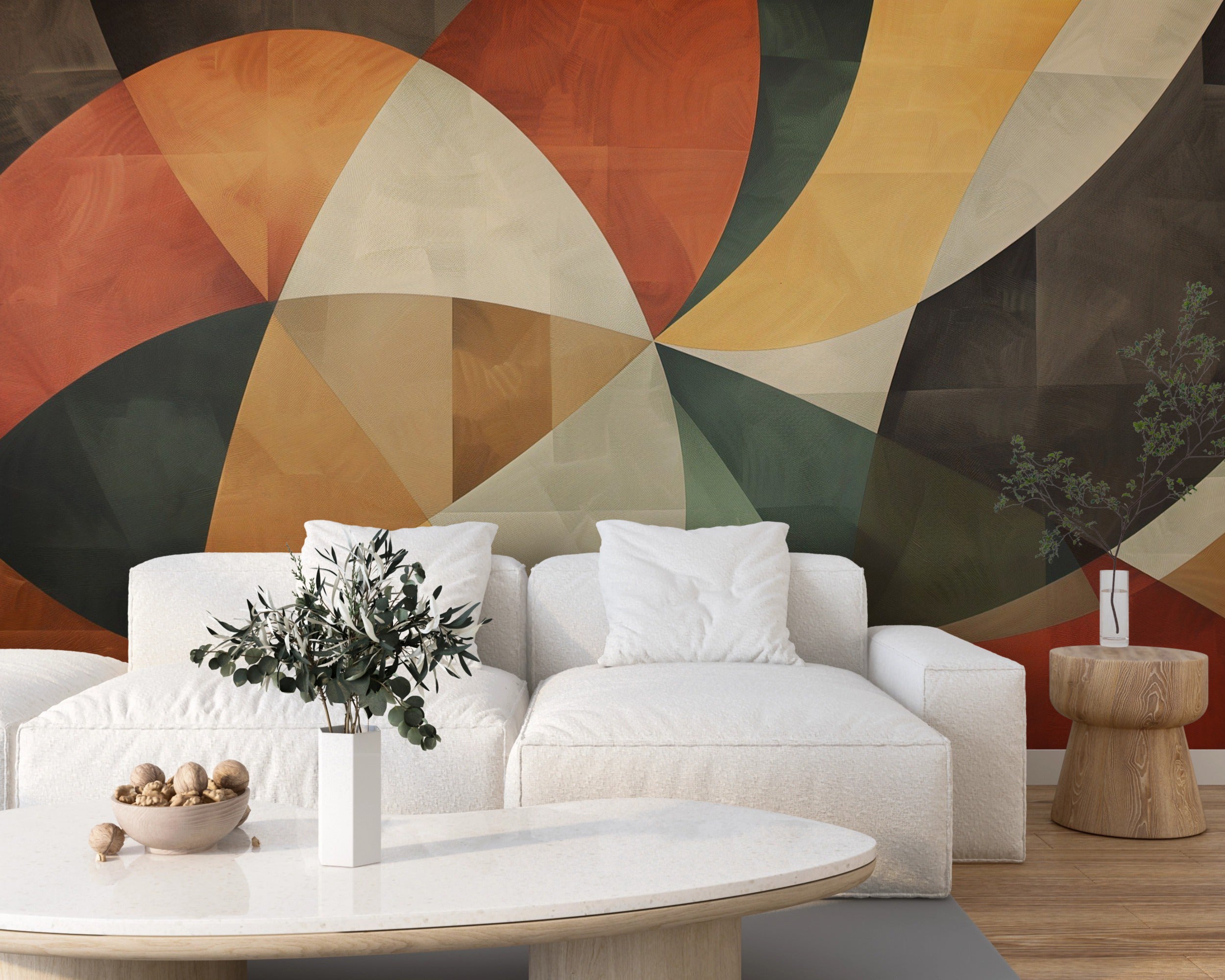 Boho Geometric Wall Mural, Peel and Stick Abstract Modern Art, Removable Colorful Shapes Wallpaper