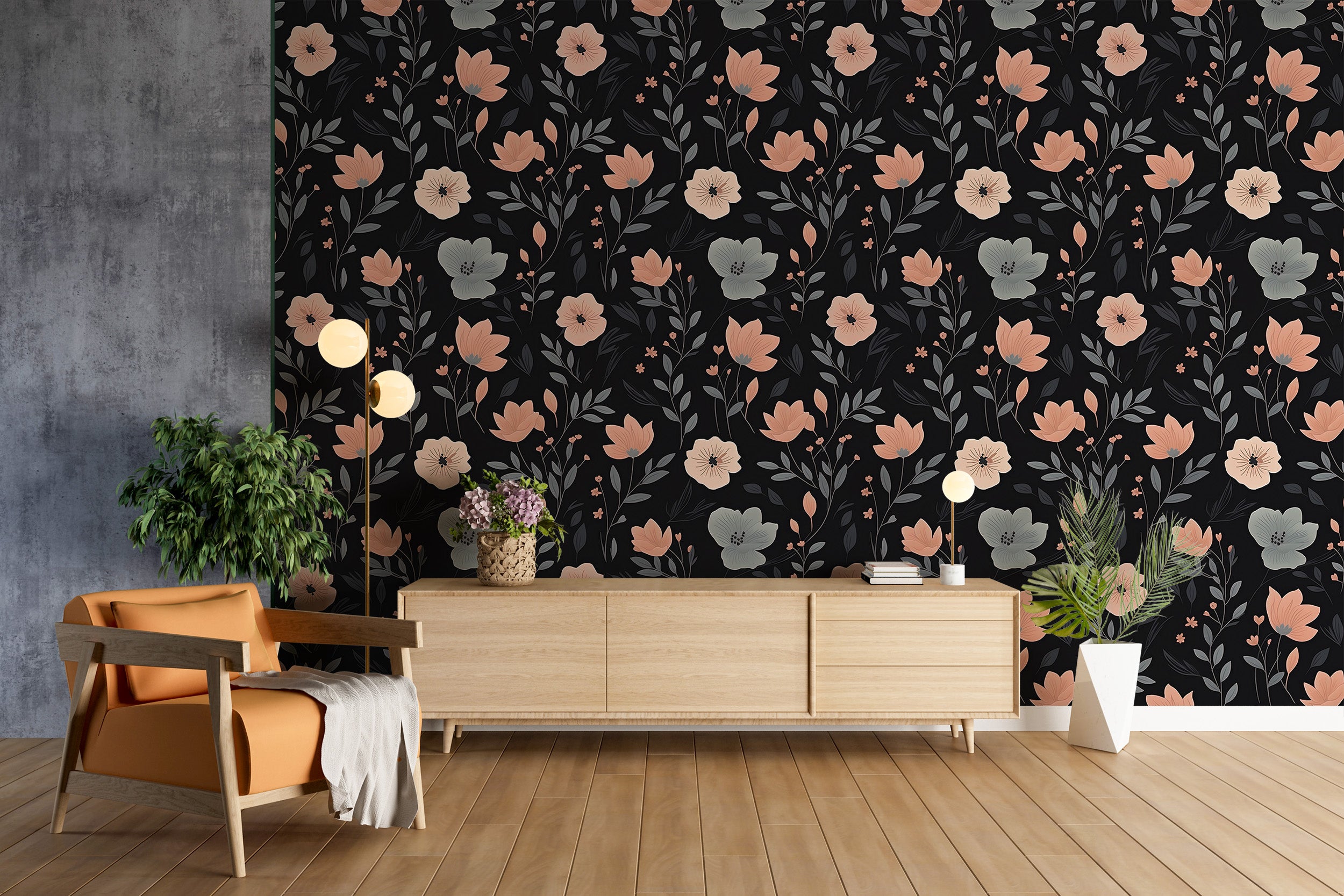 Dramatic Pink and Black Botanicals in Room