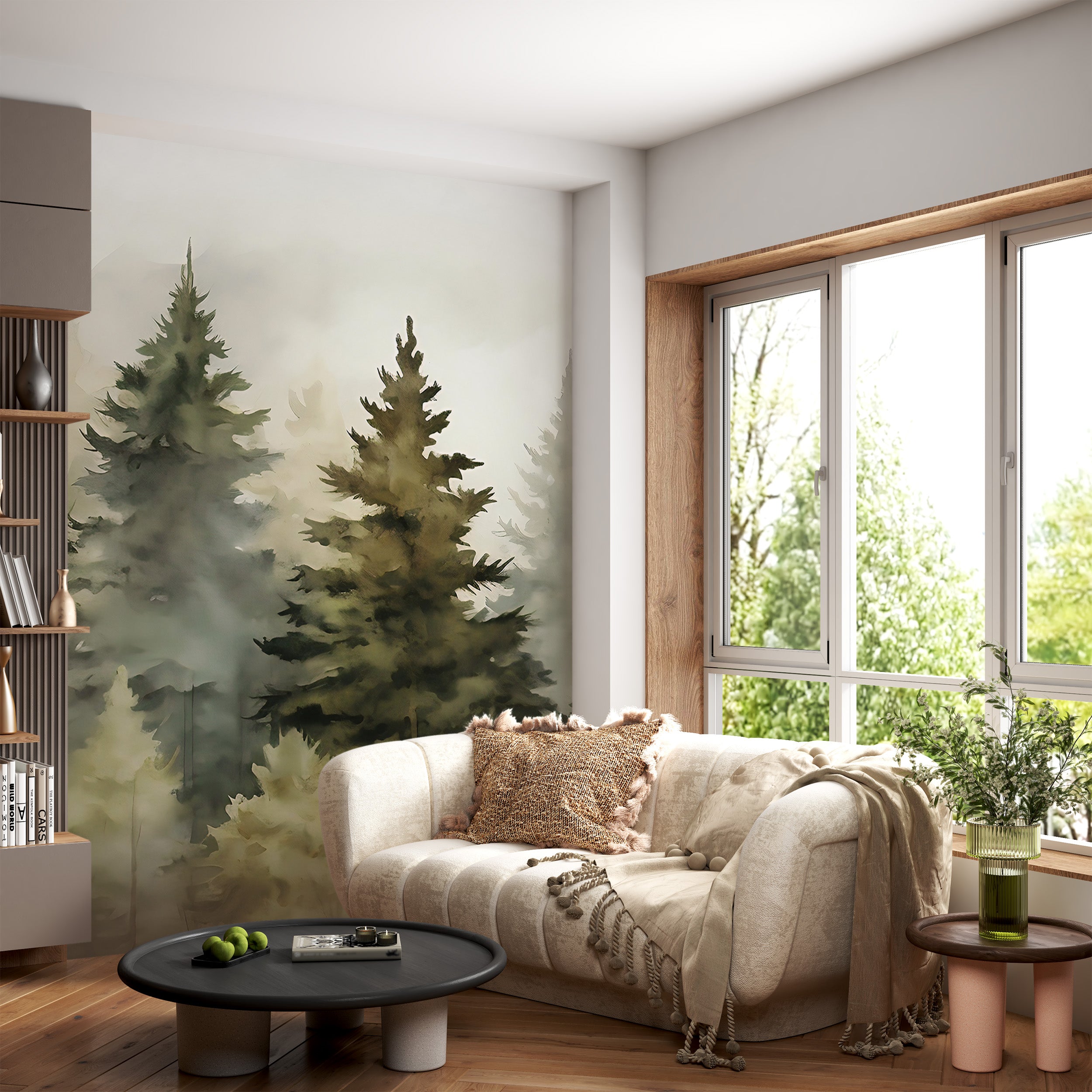 Watercolor Forest Wall Decal Detail in Room Setting