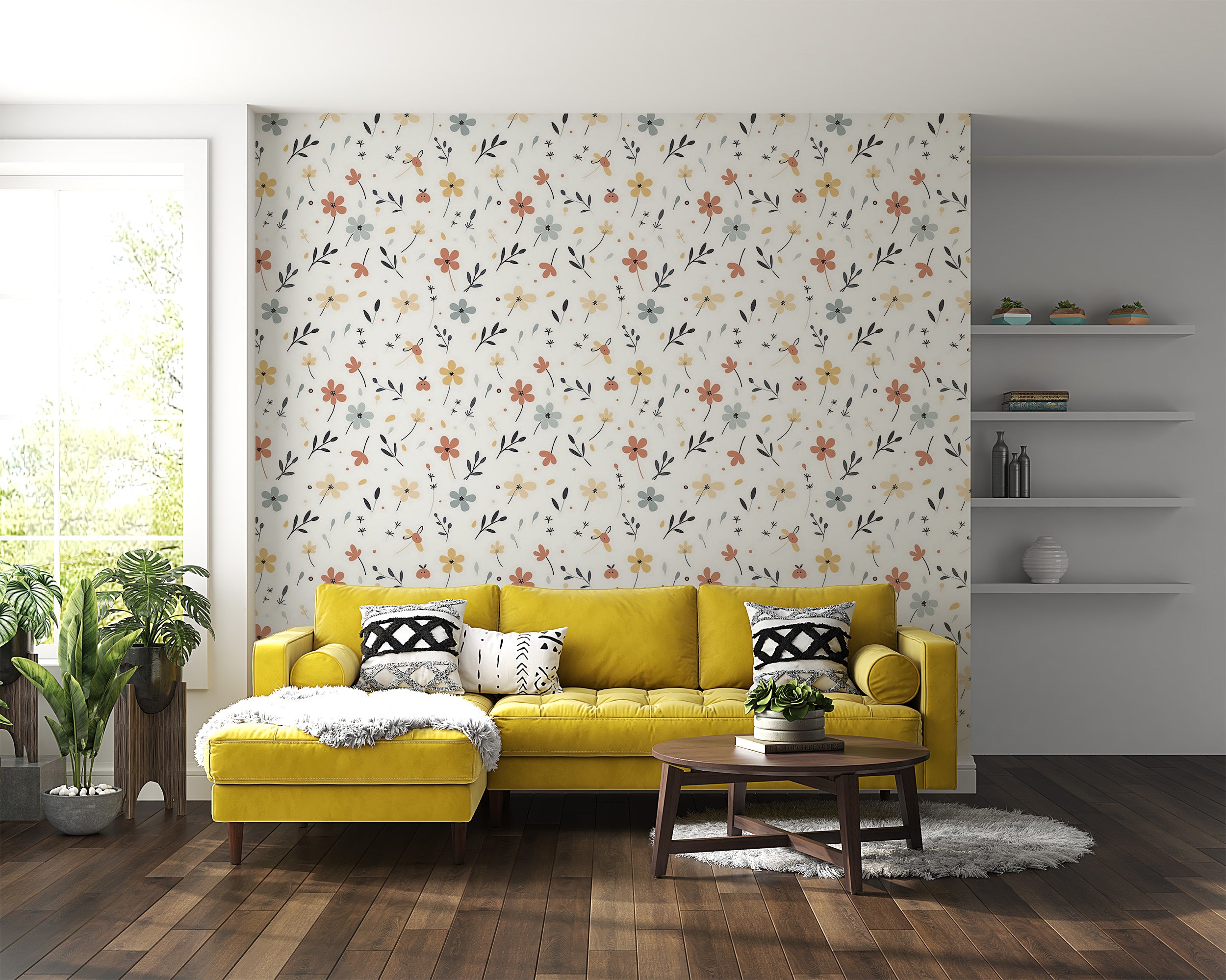 Watercolor Flowers Wall Decal Detail in Room Setting