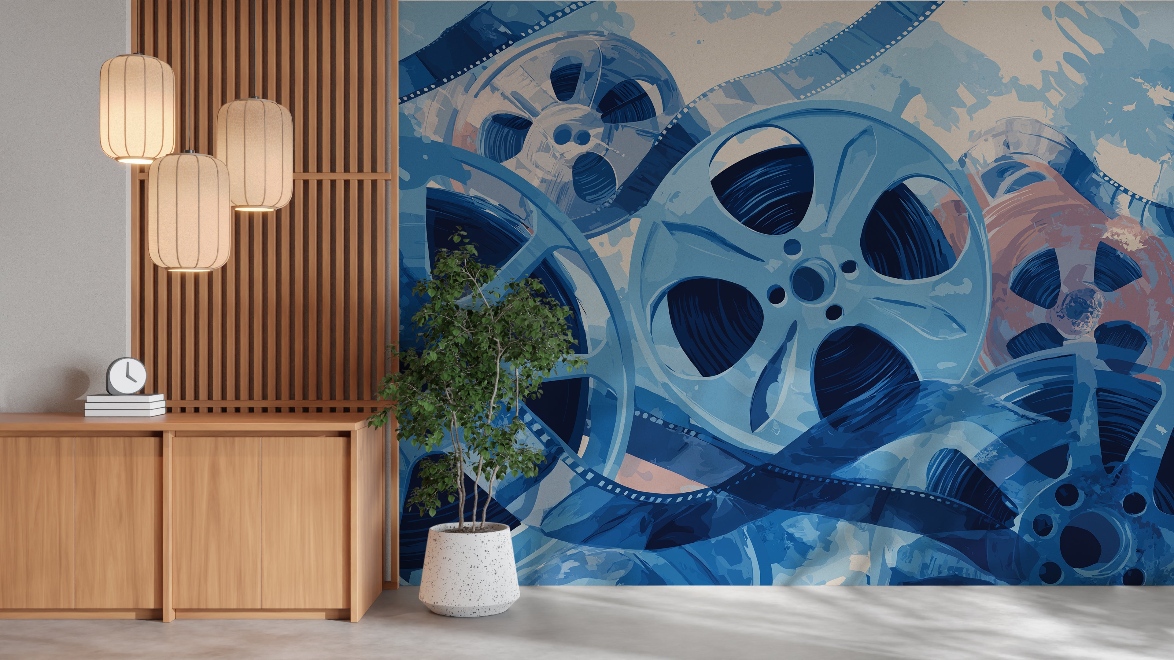 Oversized film reels wallpaper for cinema lovers