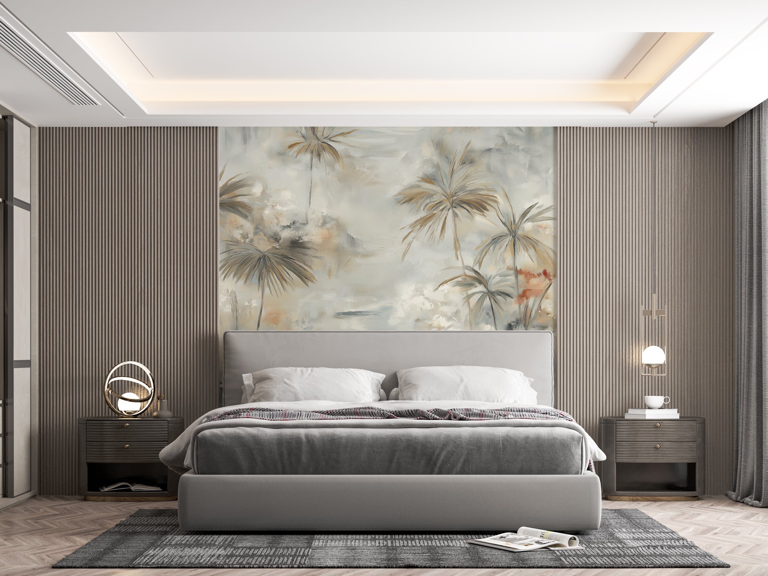 Watercolor palm tree tropical wall mural design