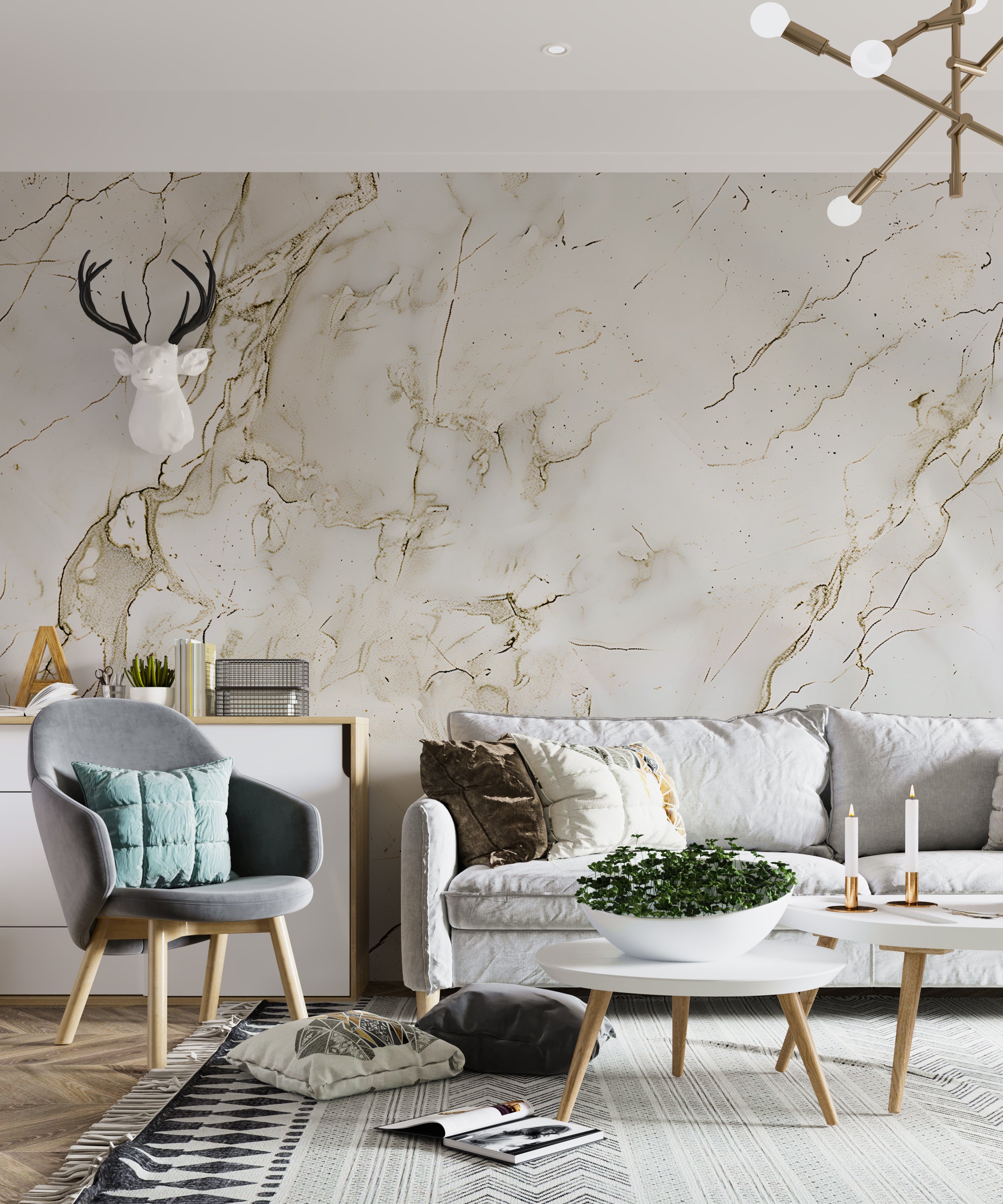 Light Beige Marble Mural, Self-adhesive Marble Texture Removable Wallpaper, Natural Stone Wall Decor, Custom Size Modern Accent Wall Mural