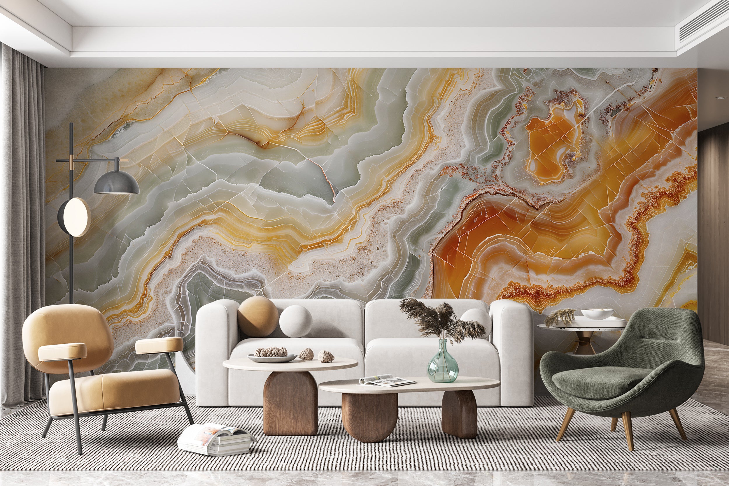 Beige and Orange Marble Mural, Peel and Stick Accent Wall Mural, Removable Marble, Abstract Modern Wallpaper, Stone Texture Art
