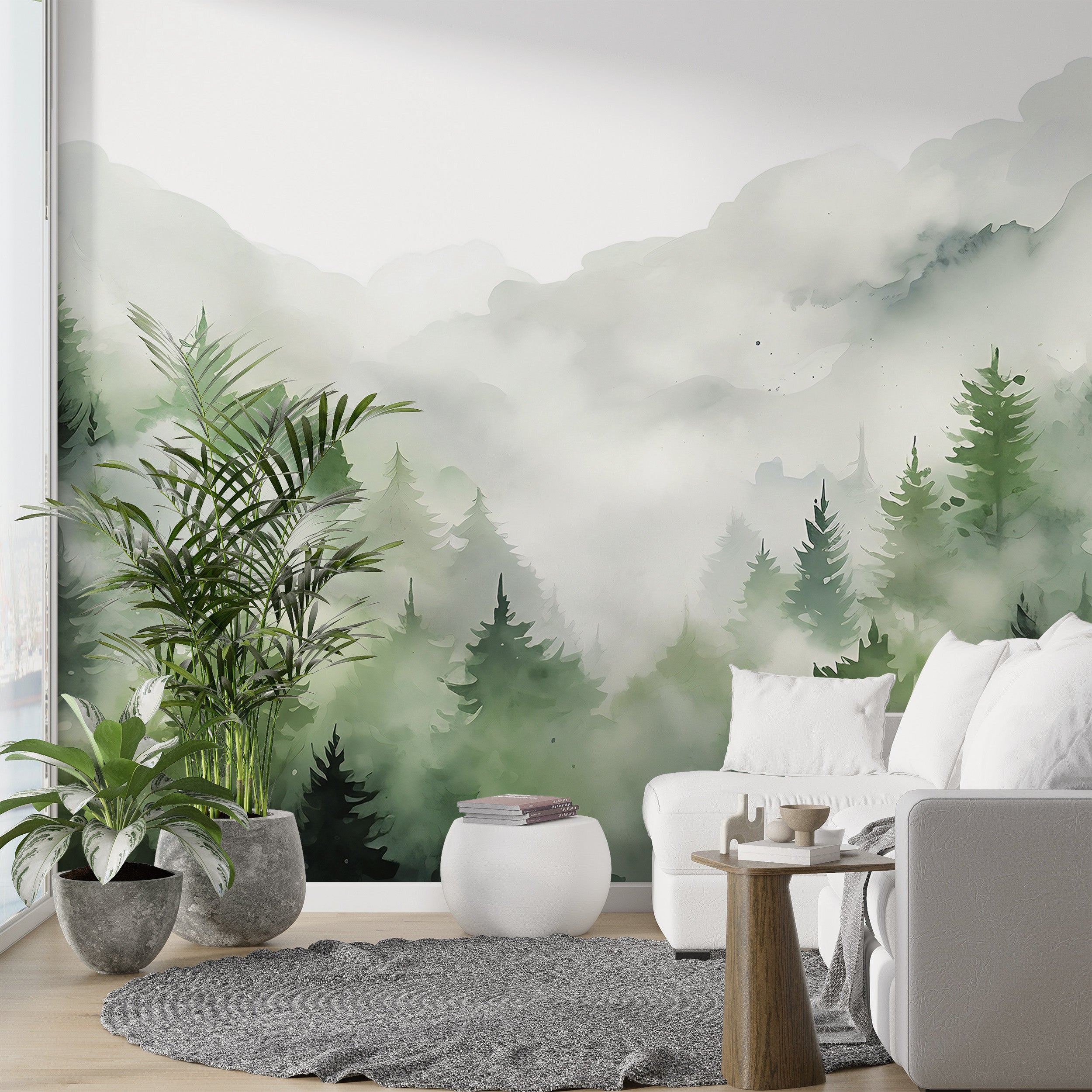 Peel and Stick Misty Forest Detail in Room Setting