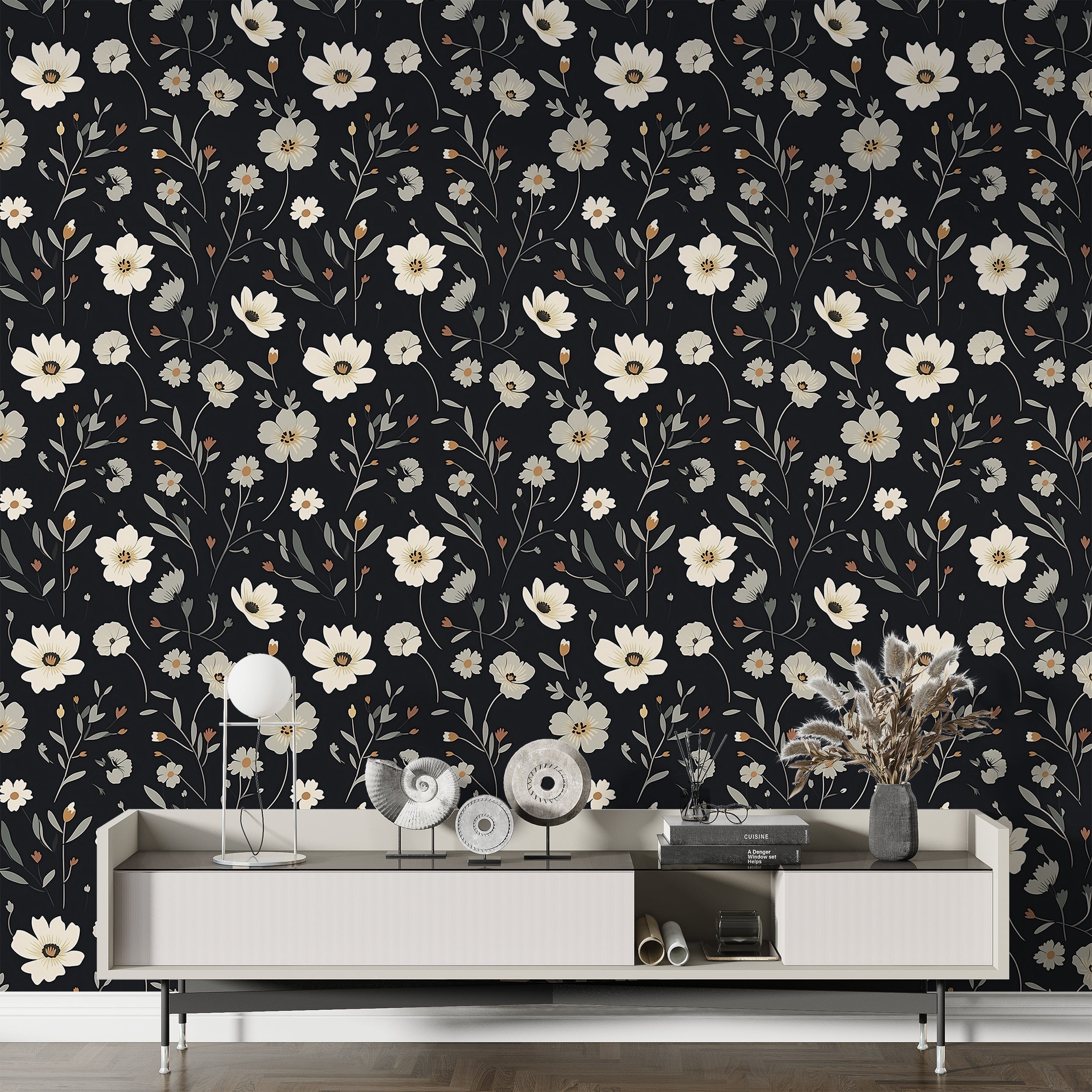 Elegant Black and White Floral Wallpaper