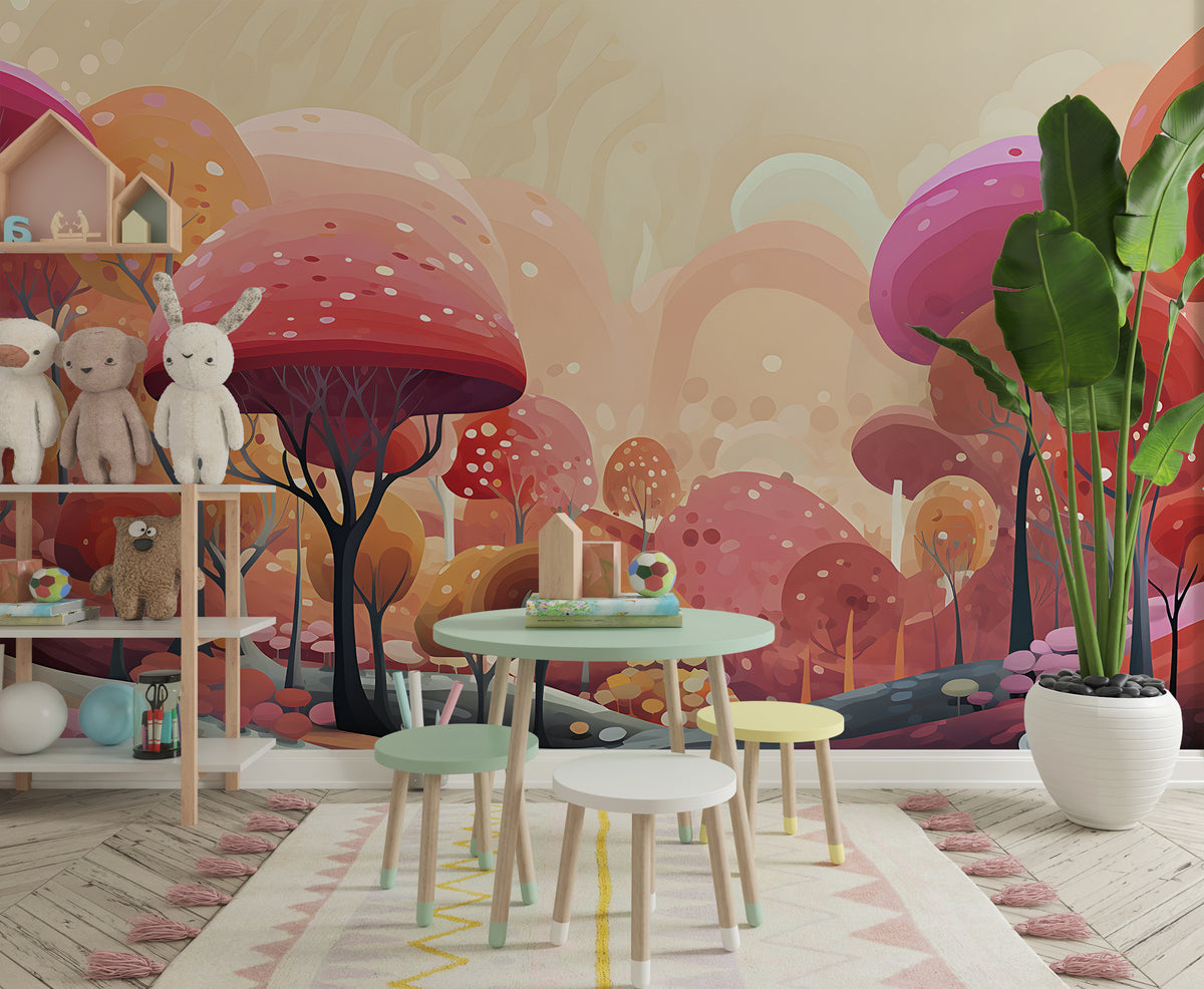 Fairy Forest Wallpaper | Nursery Watercolor Pink Landscape