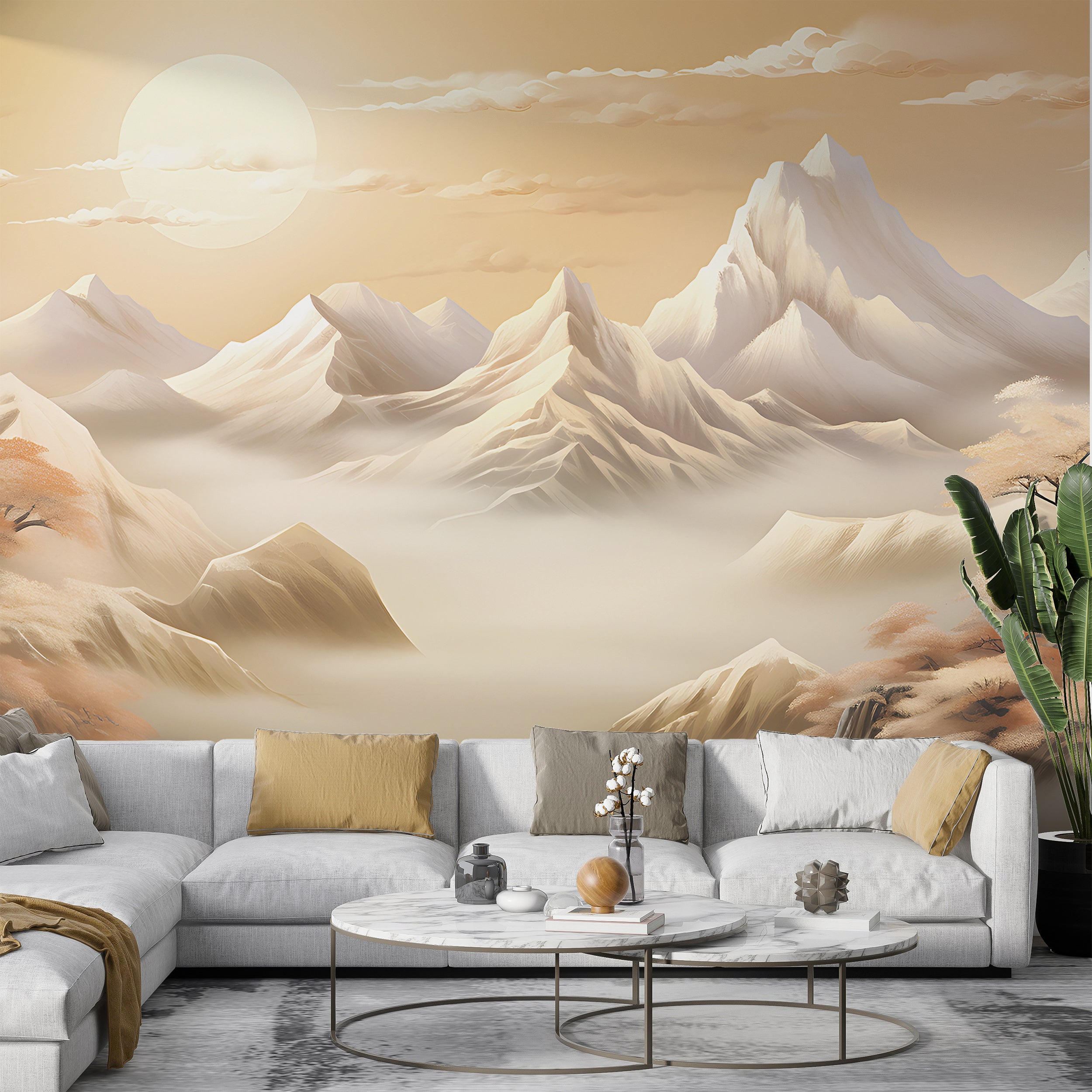 Serene Mountain Sunset Mural