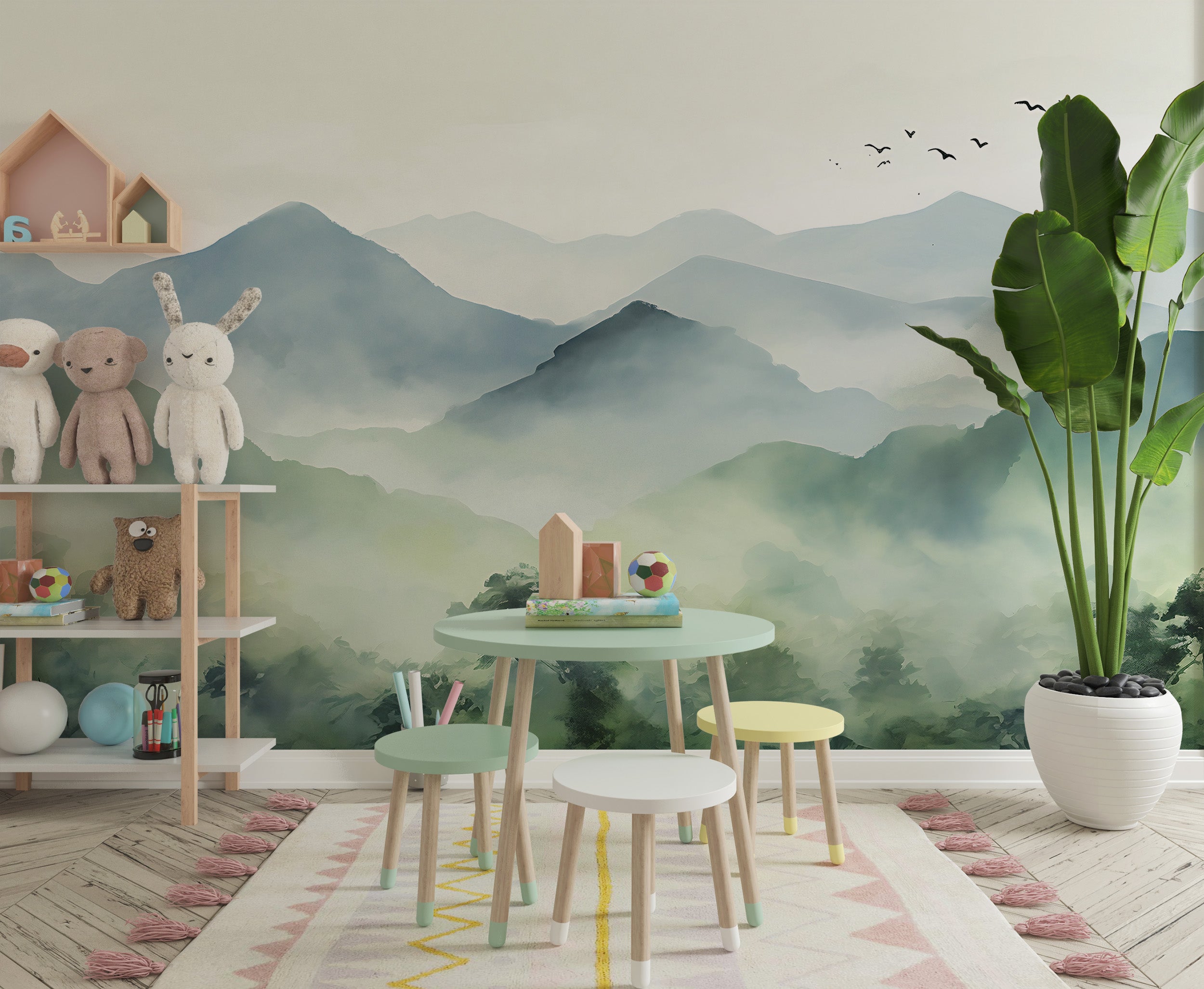 Peel and Stick Forest and Mountains Detail in Room Setting