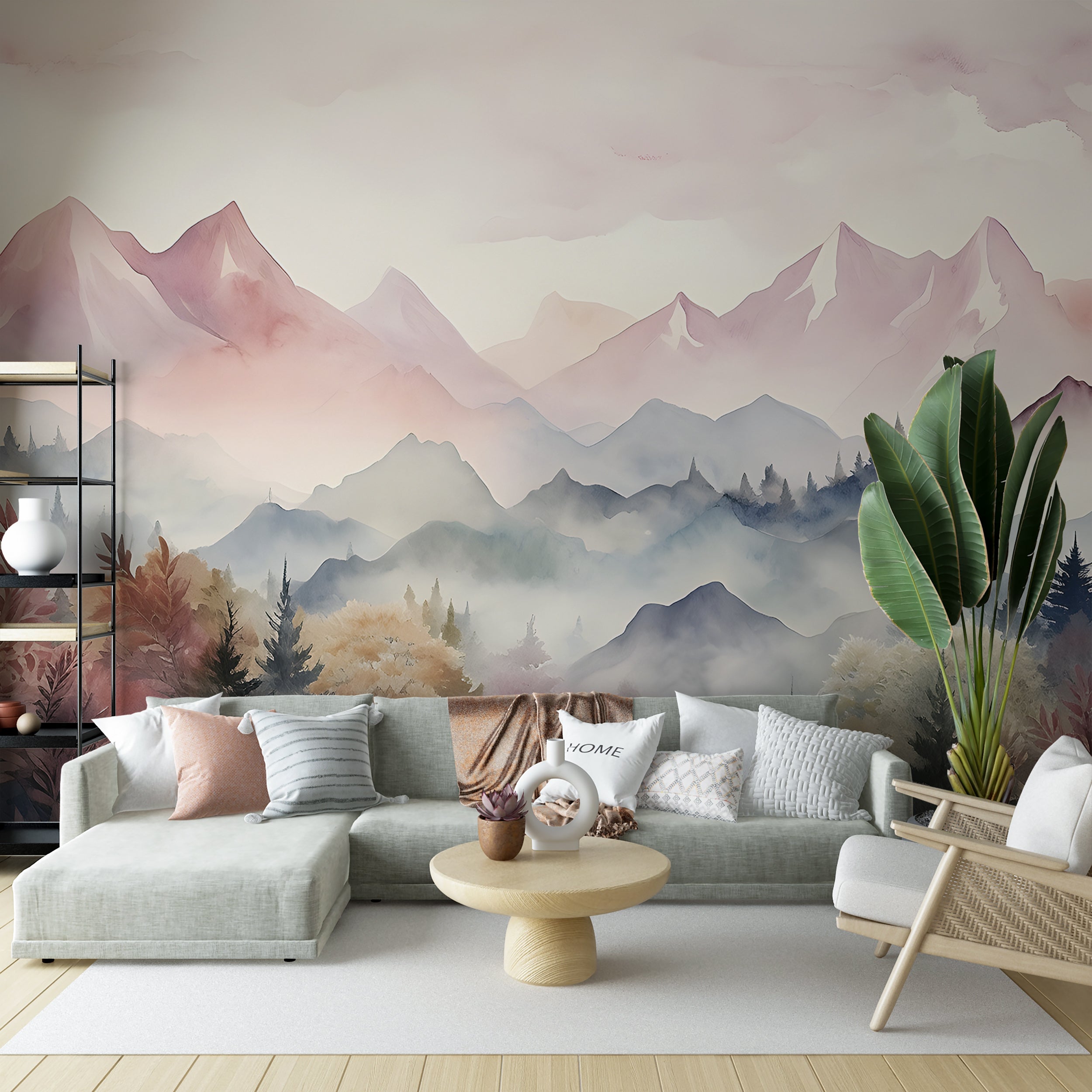 Pink and Blue Landscape Peel and Stick Mural