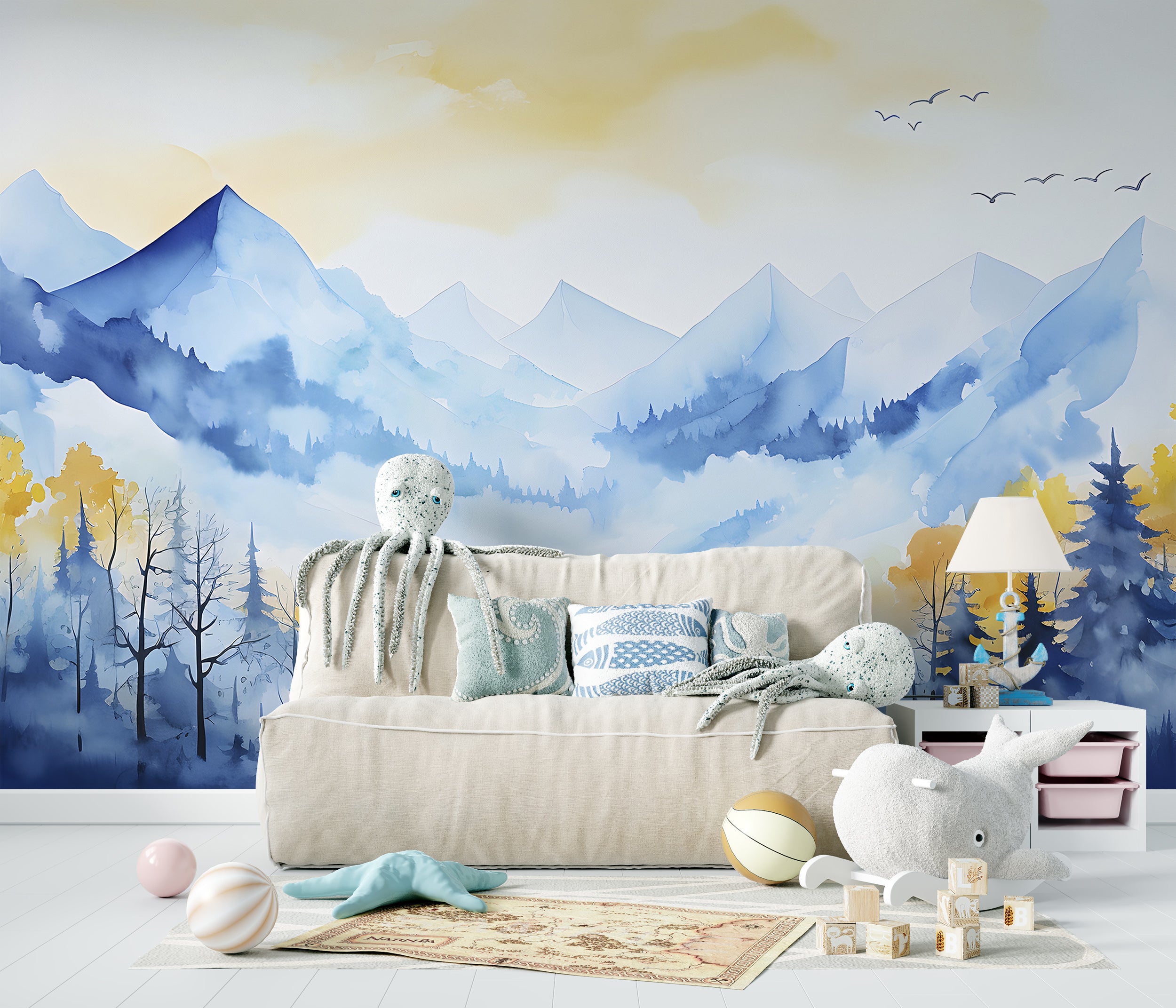 Blue and Yellow Nursery Peel and Stick Wall Art