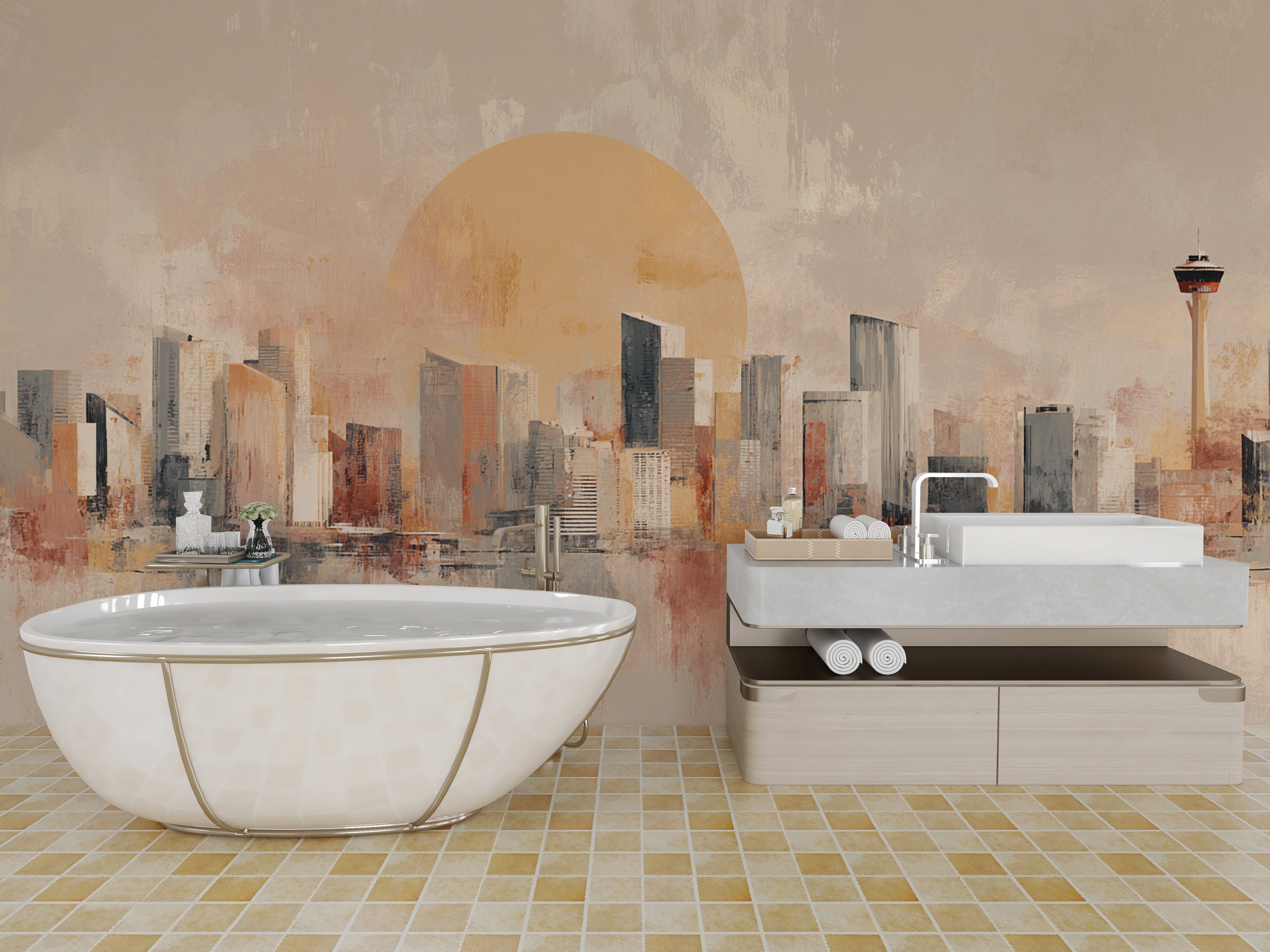 city view wall design
neutral abstract mural
