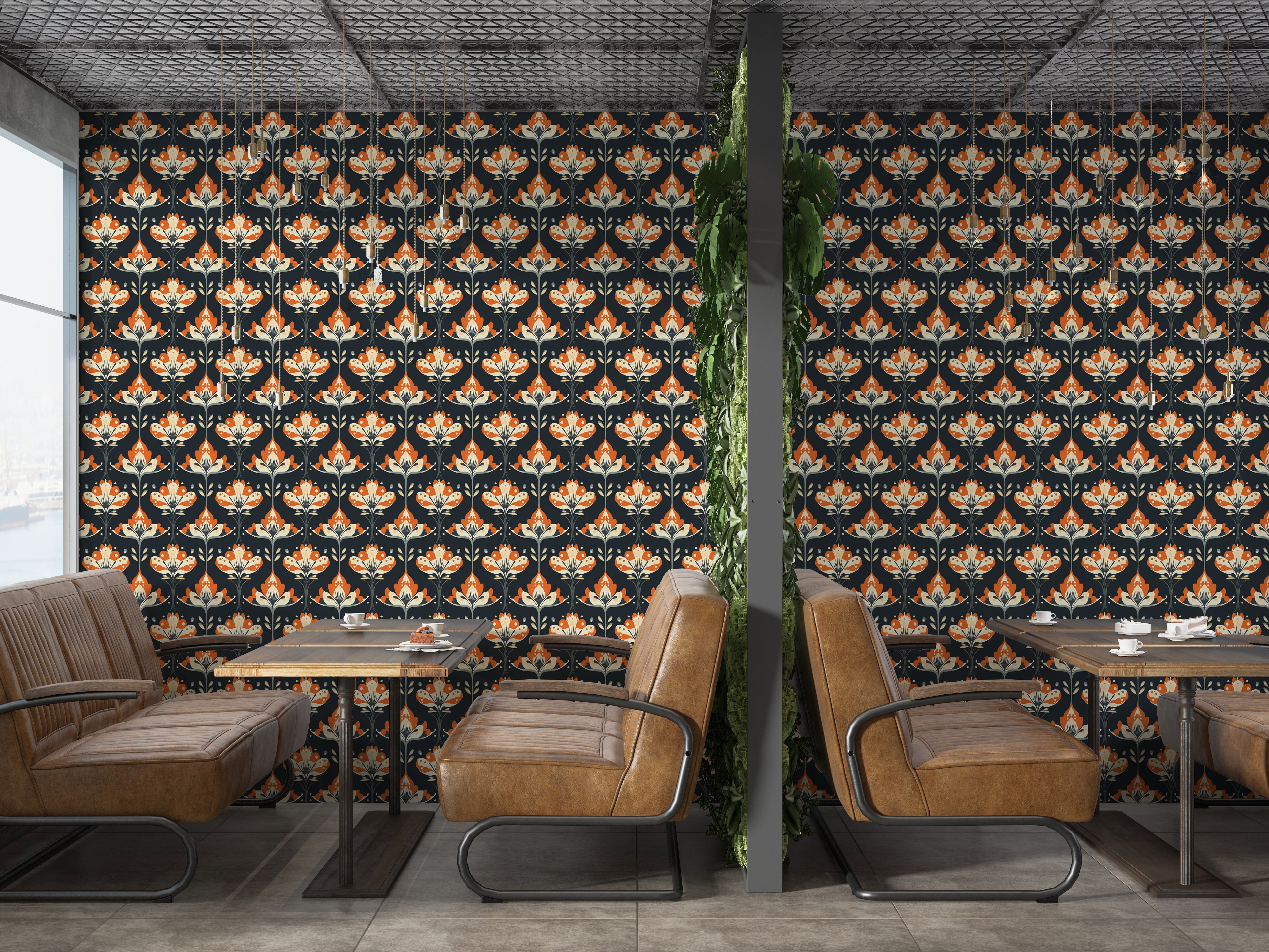 charcoal floral wall design
folk art flower mural