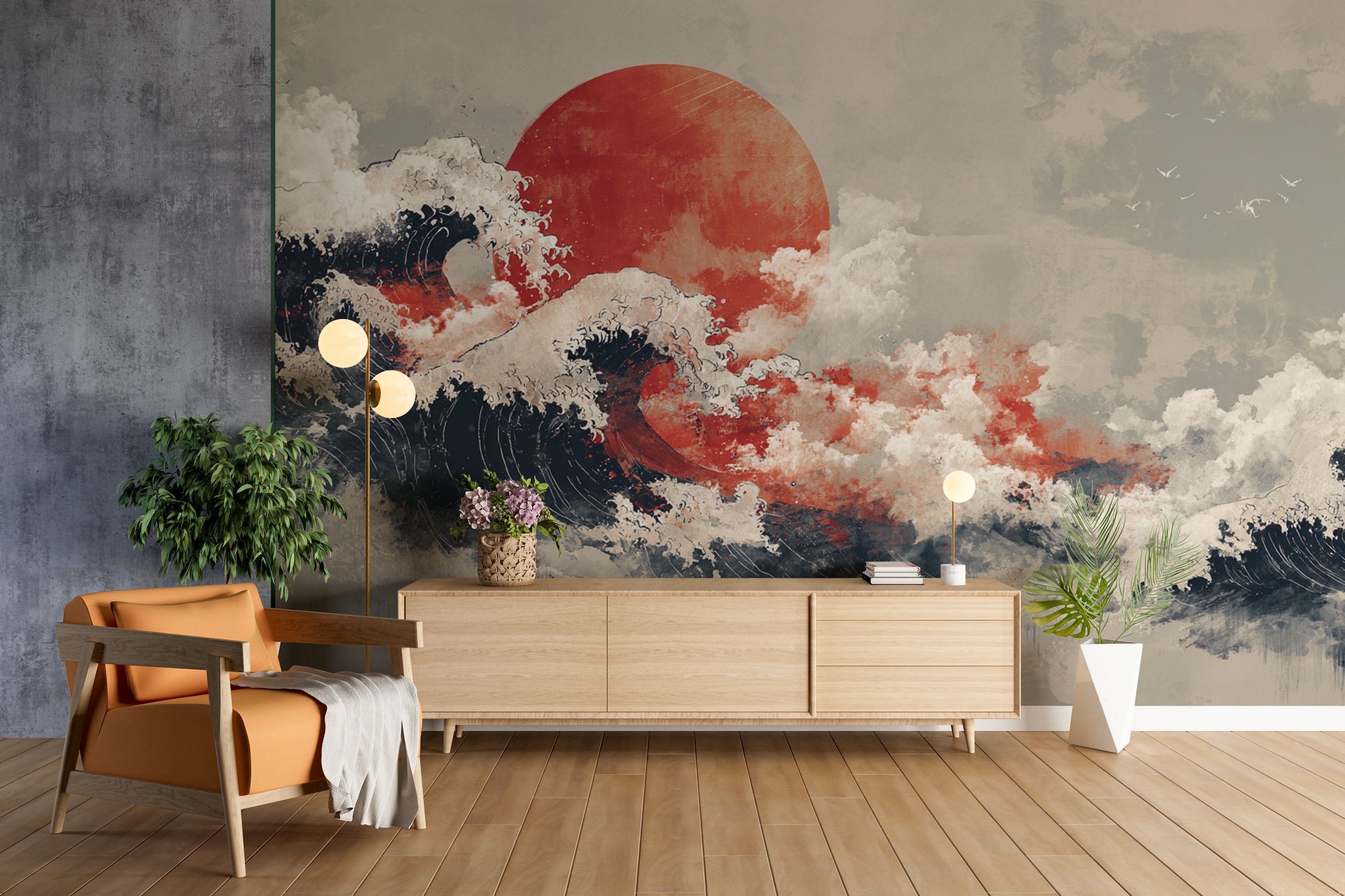 japanese ink wave artwork
hokusai inspired mural