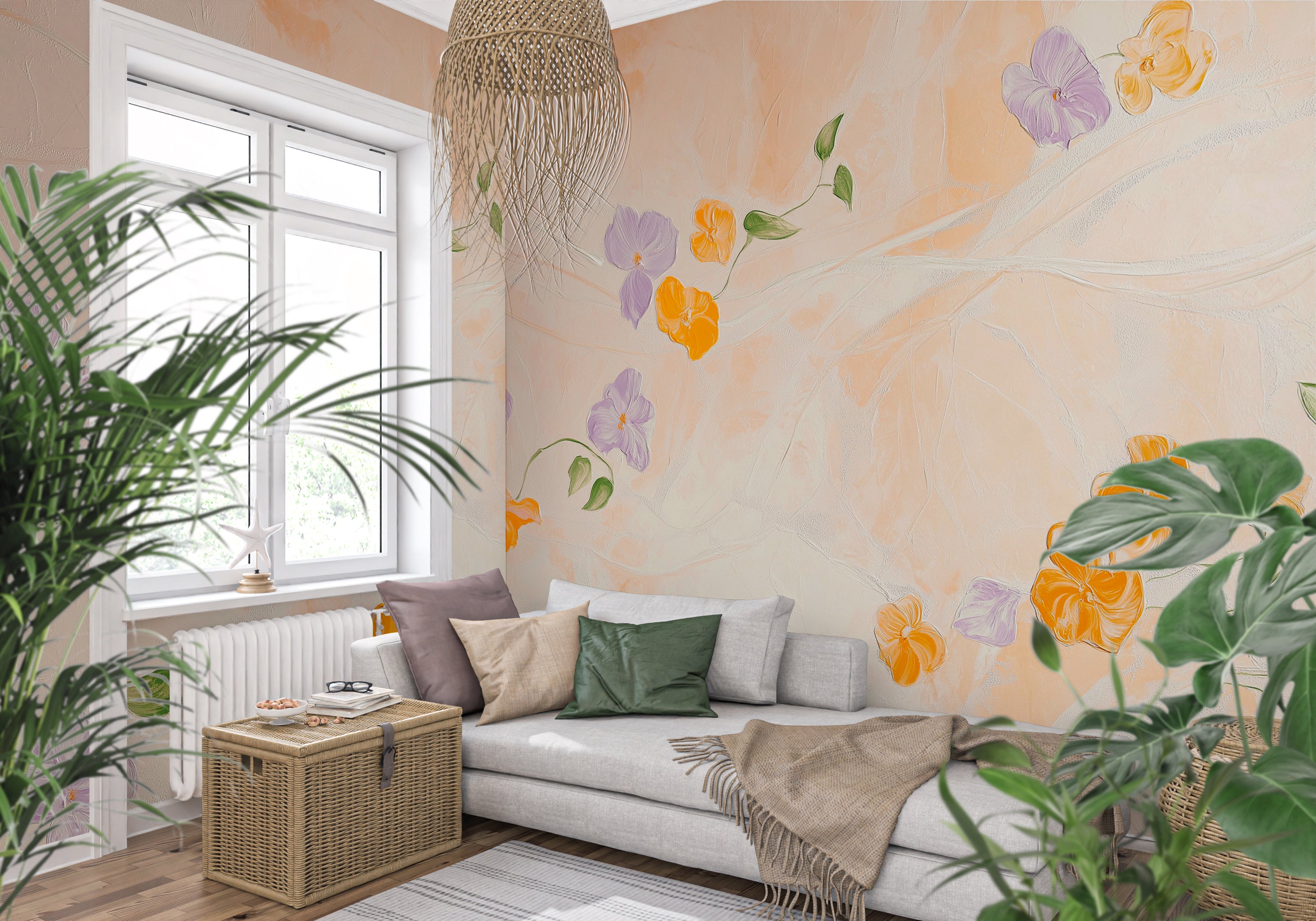 Floral Pastel Wallpaper – Elegant, Nature-Inspired Design for Home Decor