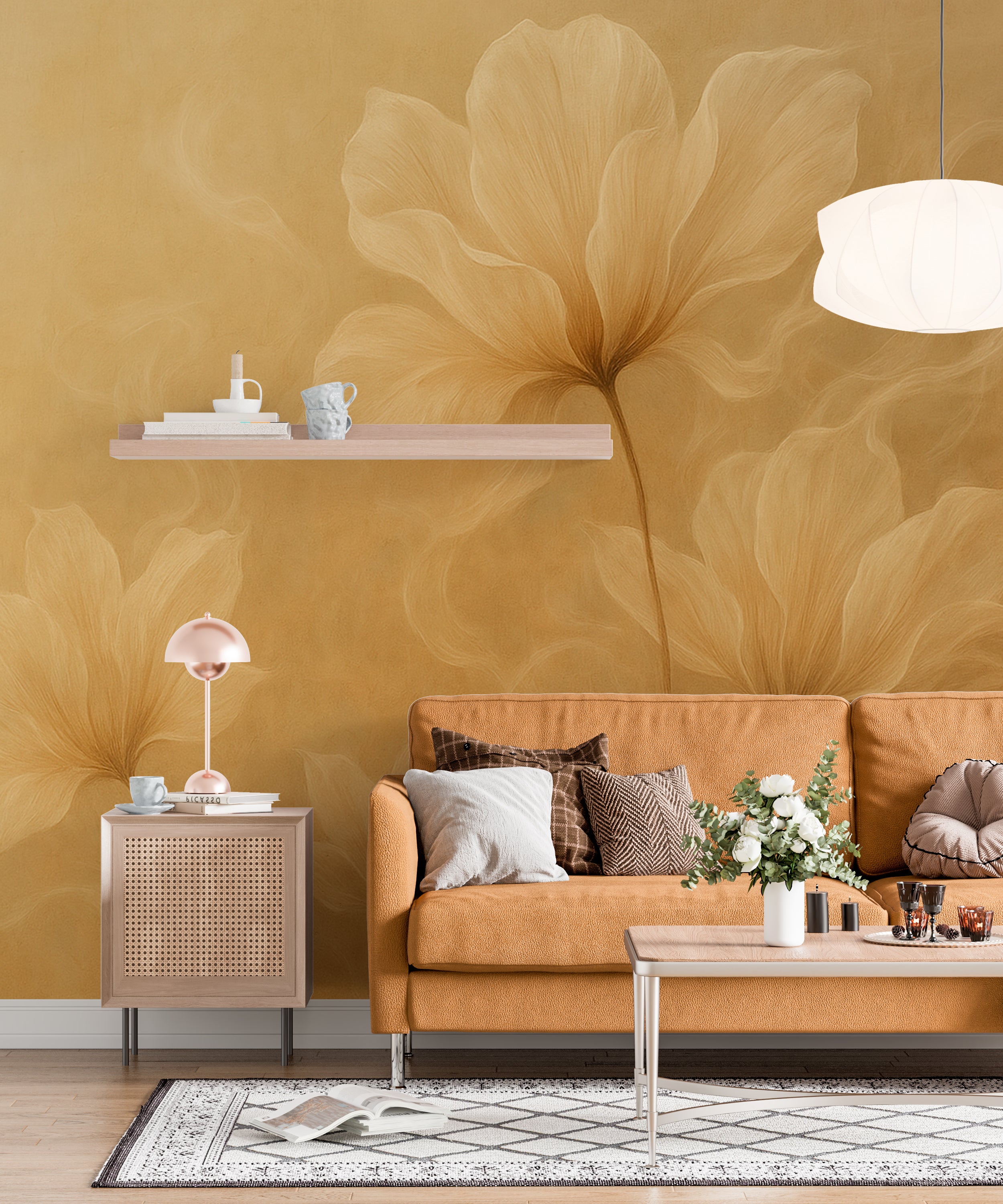 Elegant Floral Wallpaper for Home Decor - Beige Flowers