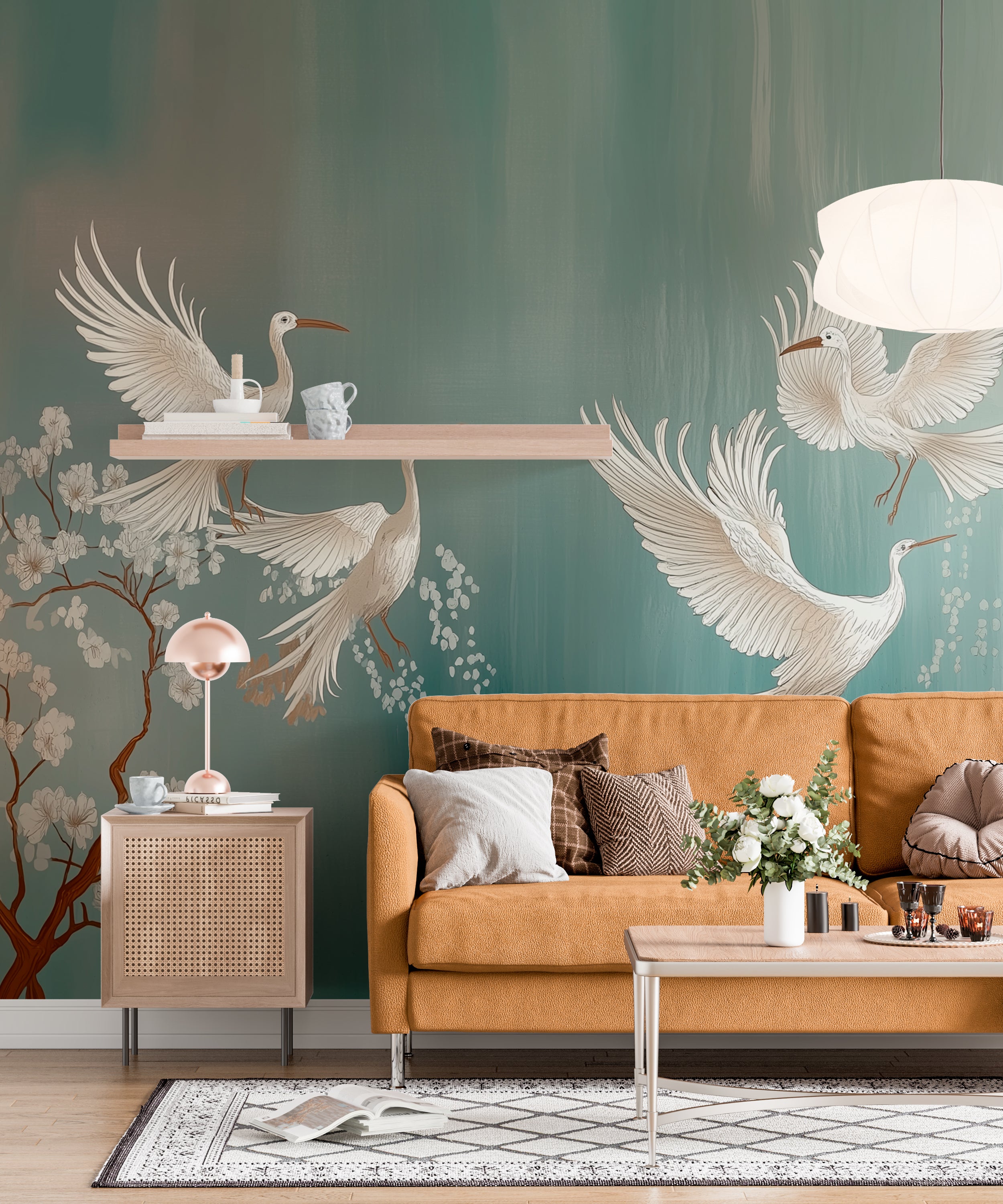 Elegant Floral Bird Wallpaper – Vintage Botanical Wall Decor for Living Room