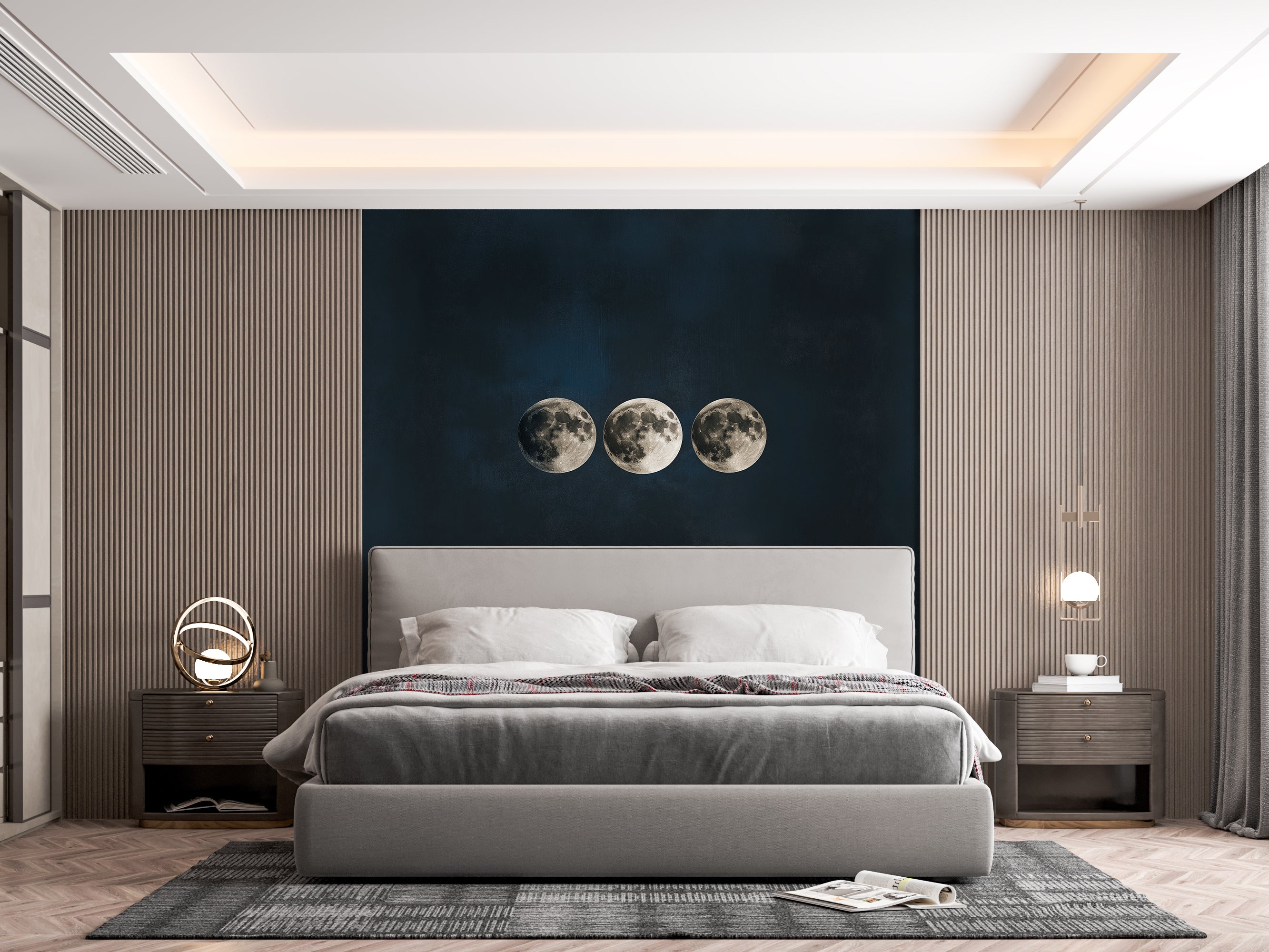 Luxurious Moon Phase Wallpaper - Elegant Celestial Design