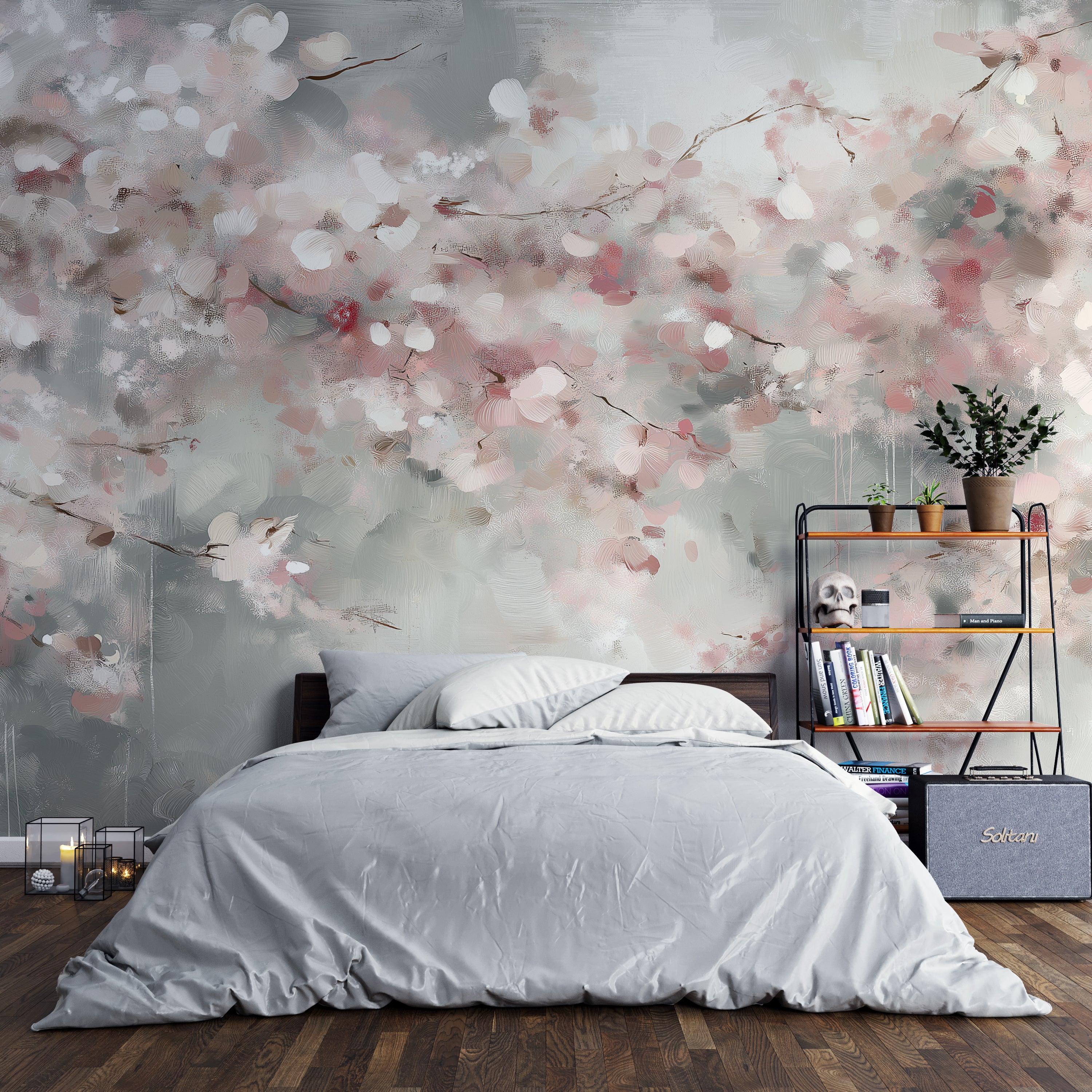 Abstract sakura blossom wallpaper mural for modern interiors