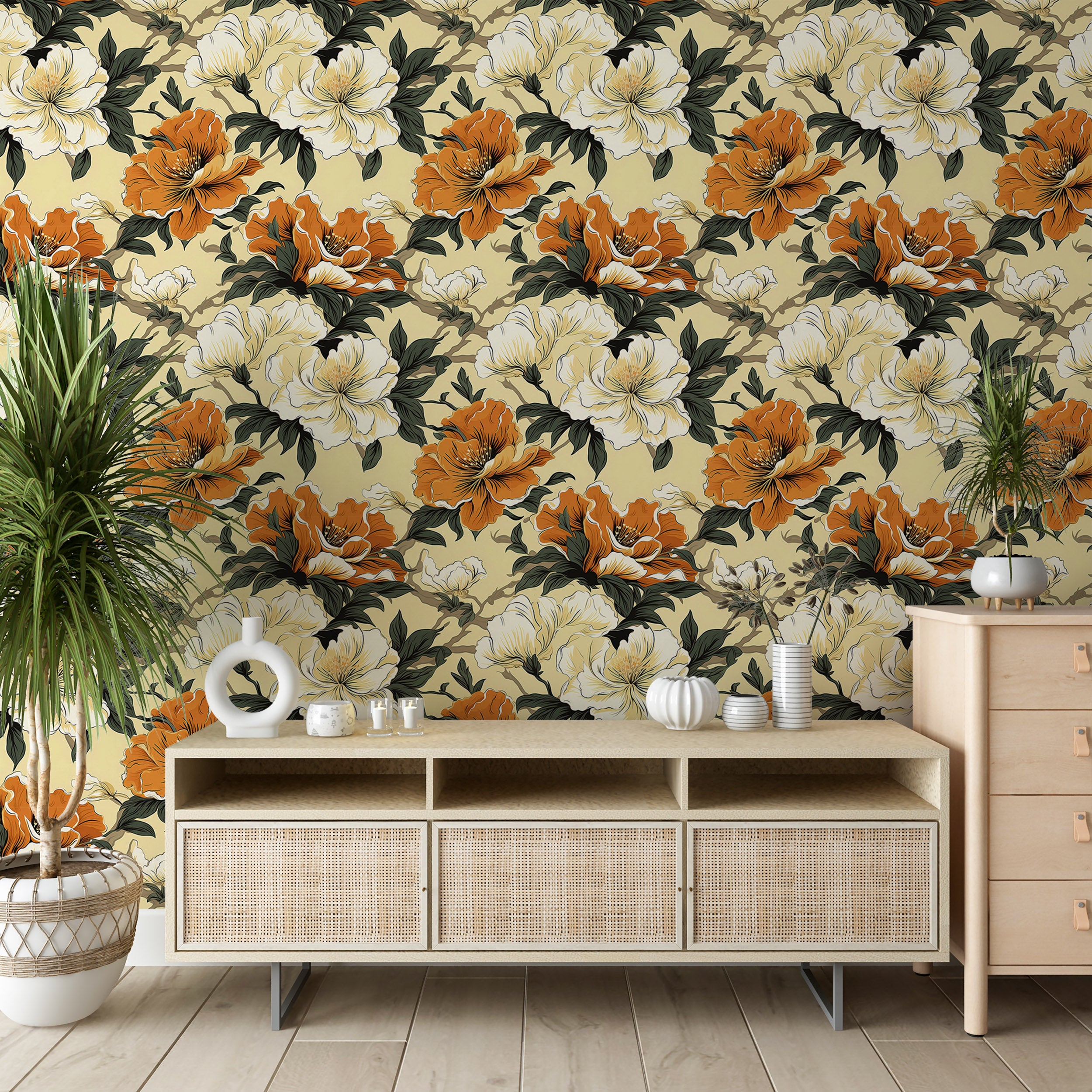 Orange and Beige Removable Wall Decor Art