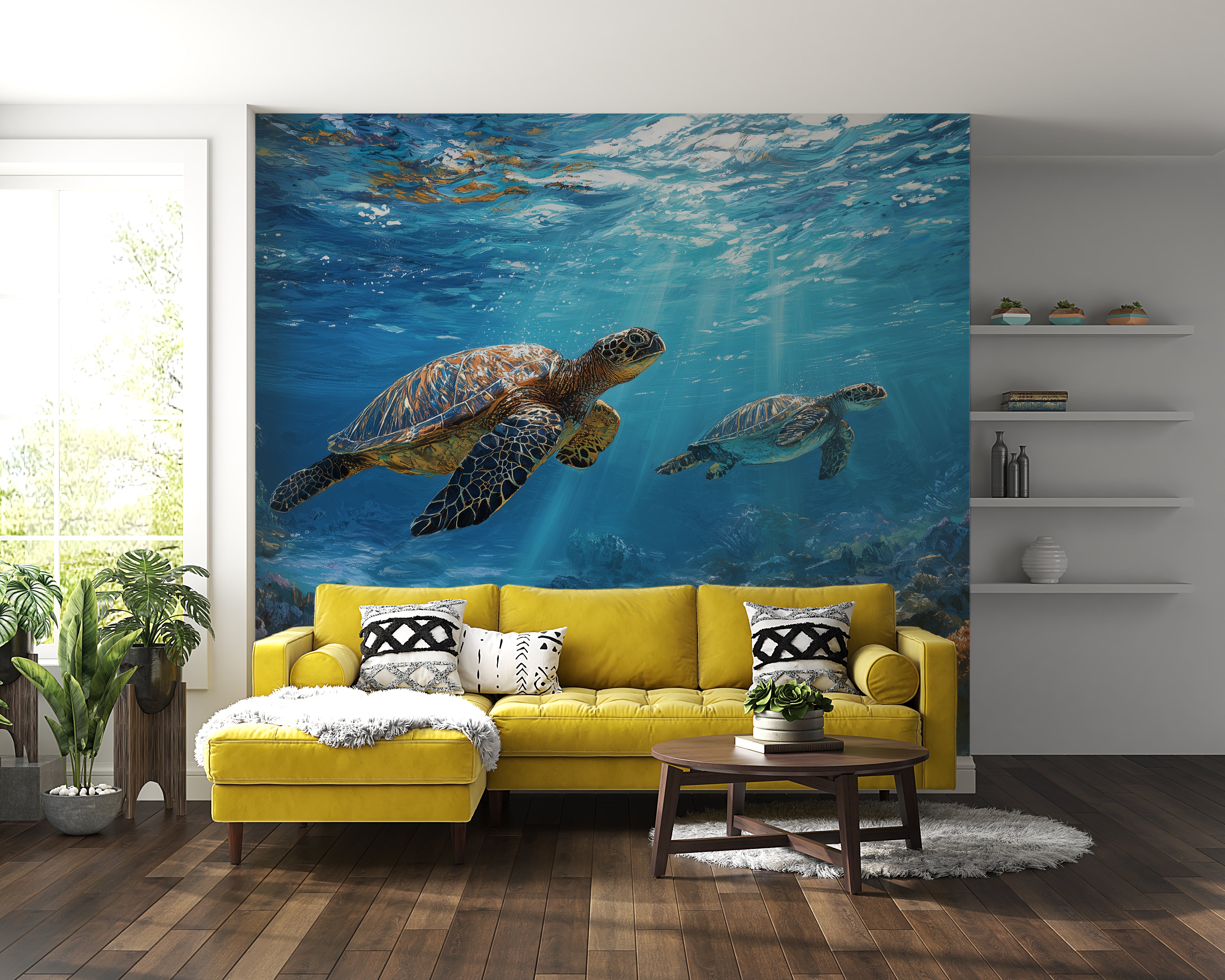 ocean scene wallpaper with coral and sunlight