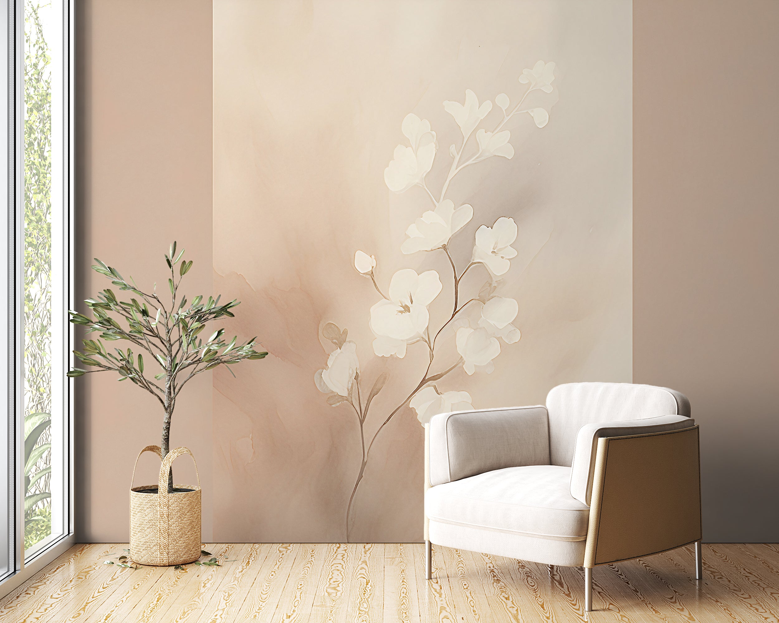 Soothing Beige Floral Wallpaper